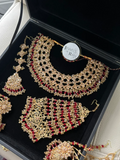 Gold and Deep Red Full Pakistani Bridal Jewellery Set - Jewelsbyrani
