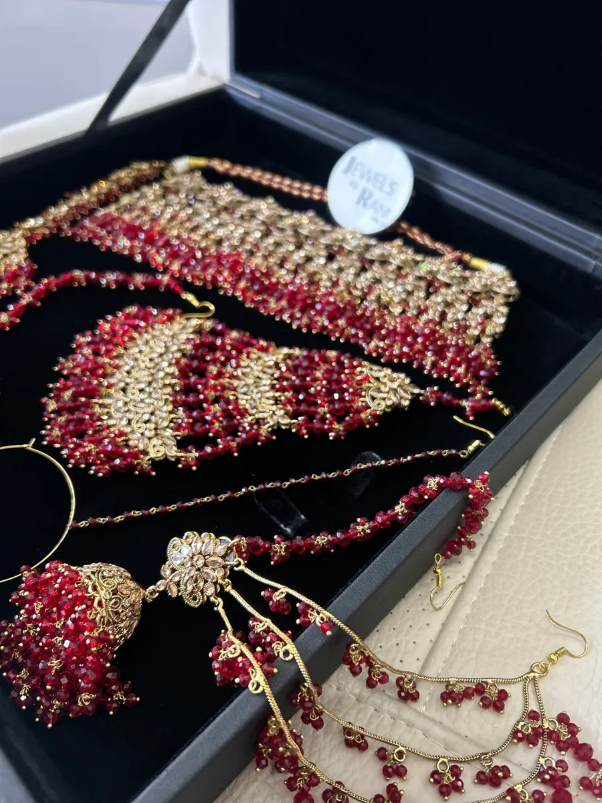 Pakistani Gorgeous Choker Necklace Deep Red Full Bridal Jewellery Set/ Style 50 - Jewelsbyrani