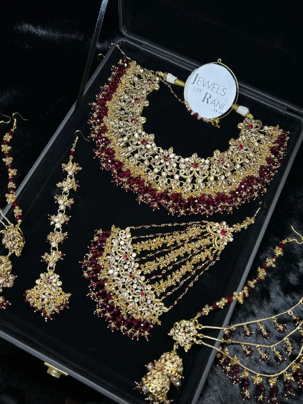 24 crt Gold Plated - Beautiful Maroon Pakistani Bridal Jewellery Set - Jewelsbyrani