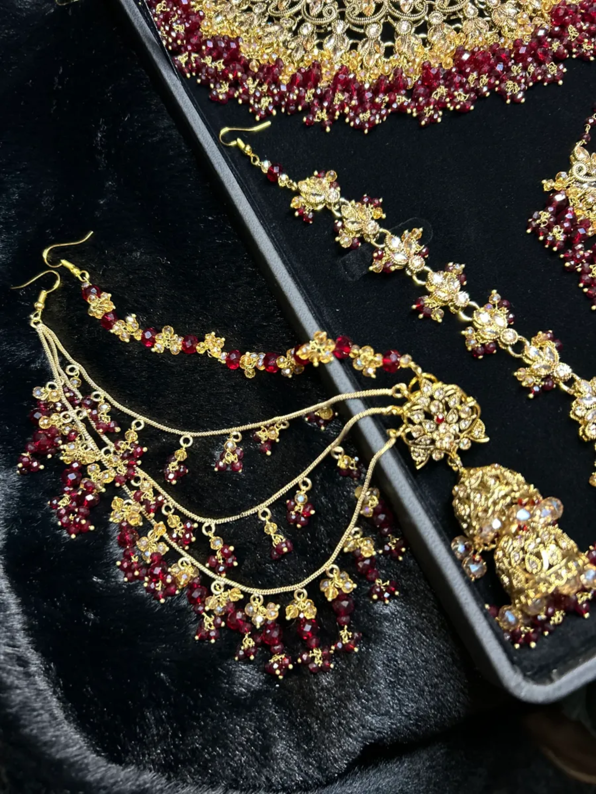 24 crt Gold Plated -Maroon Stones & Maroon and Gold beading Bridal Jewellery Set
