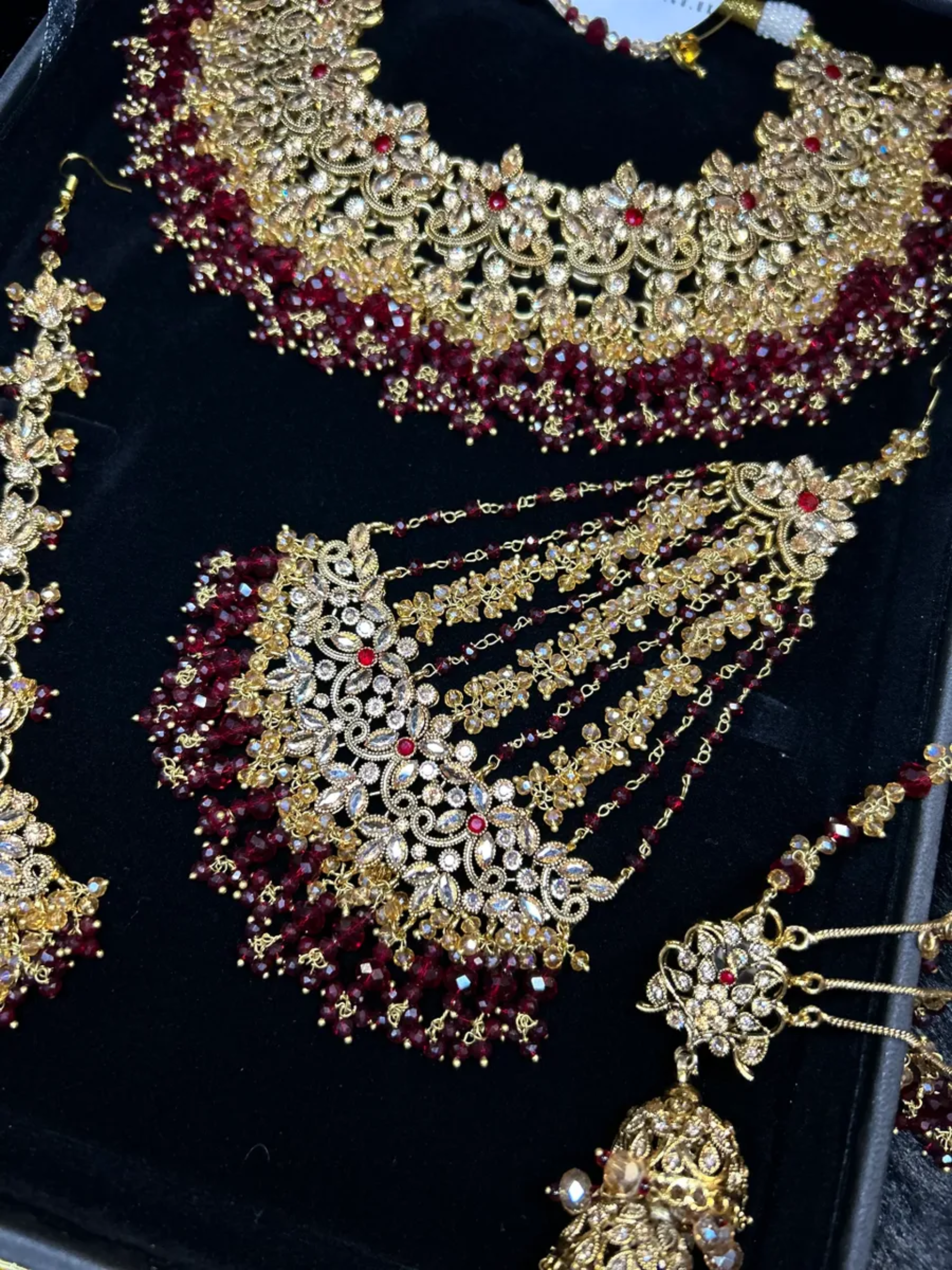 24 crt Gold Plated -Maroon Stones & Maroon and Gold beading Bridal Jewellery Set