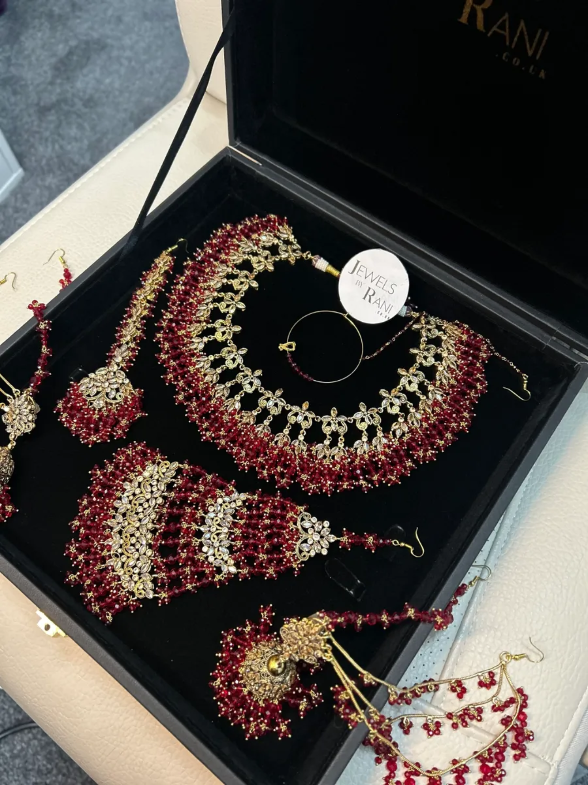 Pakistani Bridal Elegant Deep Red Full Bridal Jewellery Set/ Style 30 - Jewelsbyrani