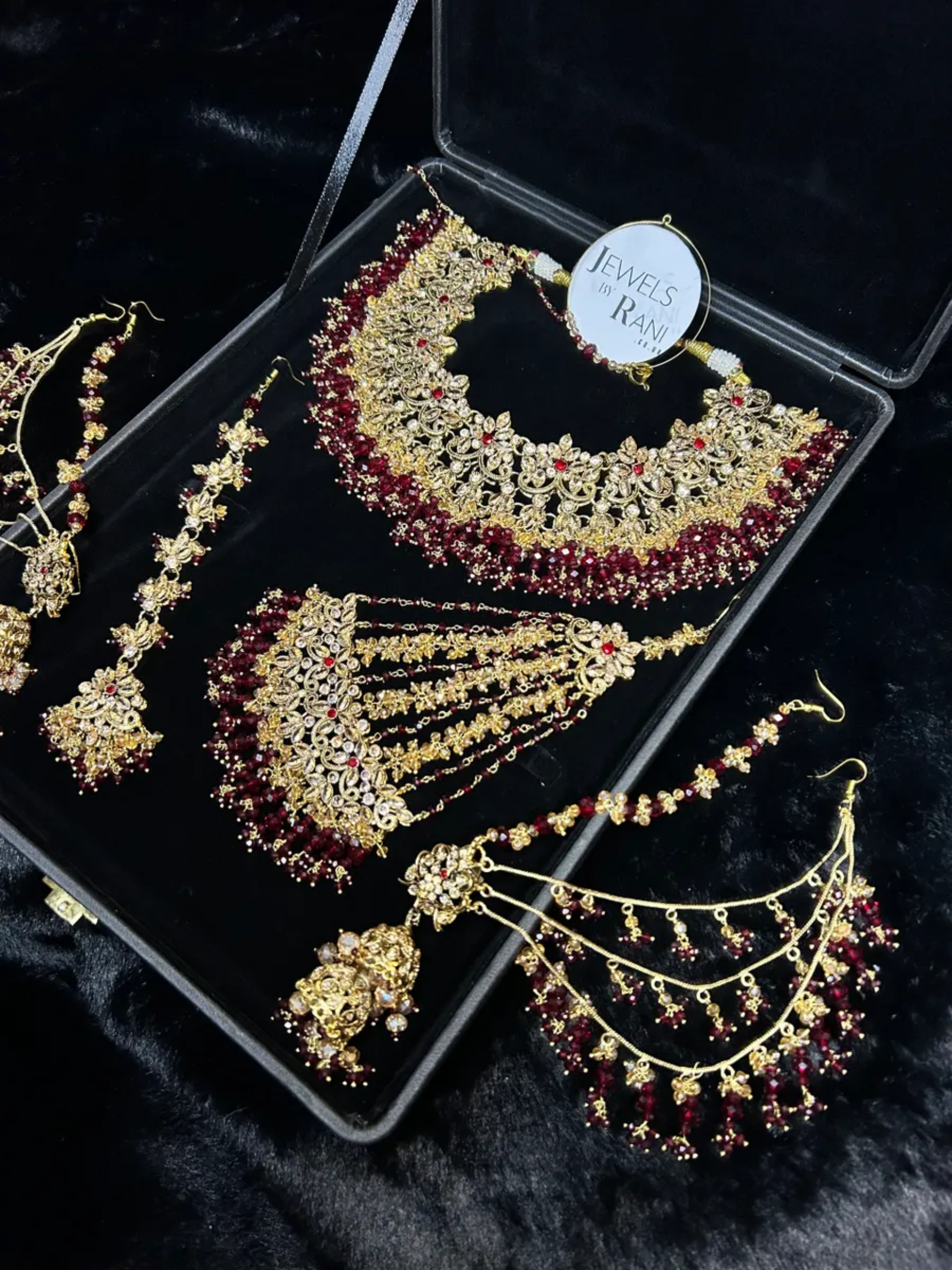 24 crt Gold Plated -Maroon Stones & Maroon and Gold beading Bridal Jewellery Set