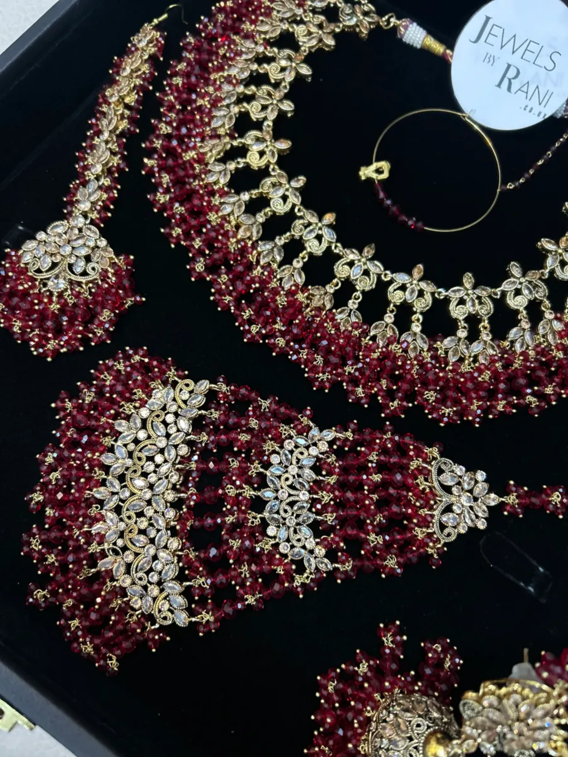 Pakistani Bridal Elegant Deep Red Full Bridal Jewellery Set/ Style 30 - Jewelsbyrani