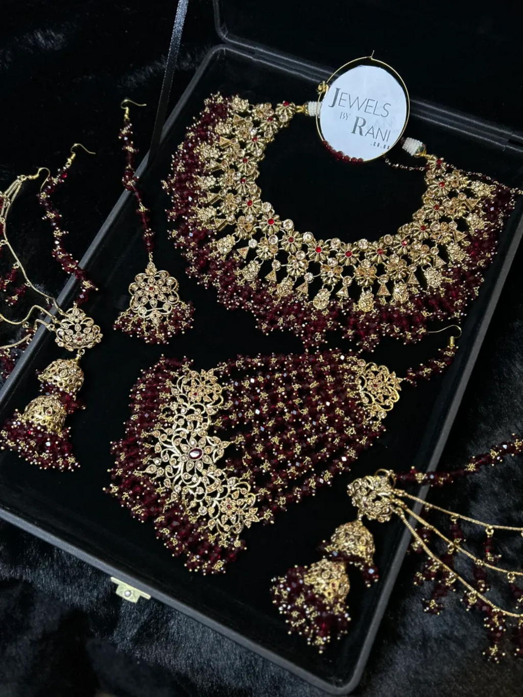 24 crt Gold Plated - Beautiful Maroon Pakistani Bridal Jewellery Set - Jewelsbyrani