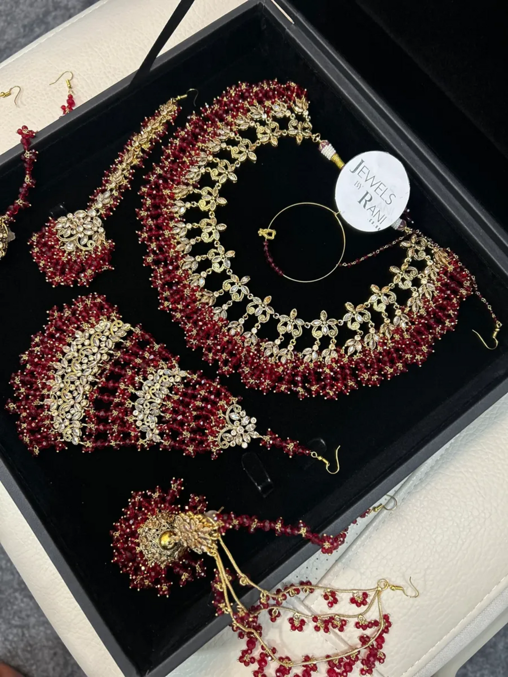 Pakistani Bridal Elegant Deep Red Full Bridal Jewellery Set/ Style 30 - Jewelsbyrani