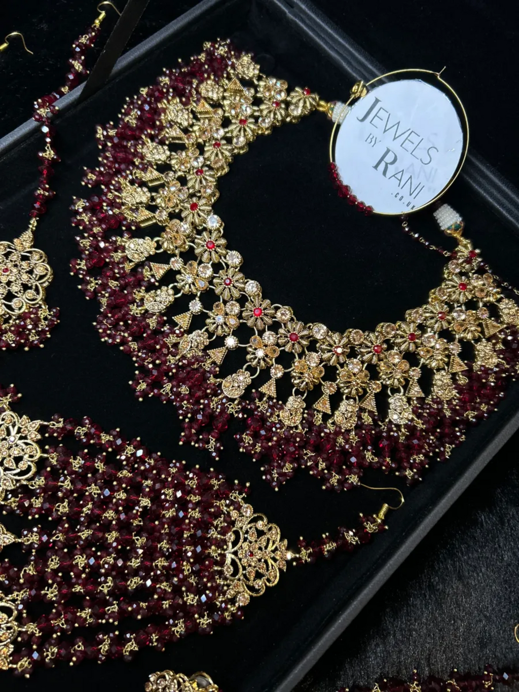 24 crt Gold Plated - Beautiful Maroon Pakistani Bridal Jewellery Set - Jewelsbyrani