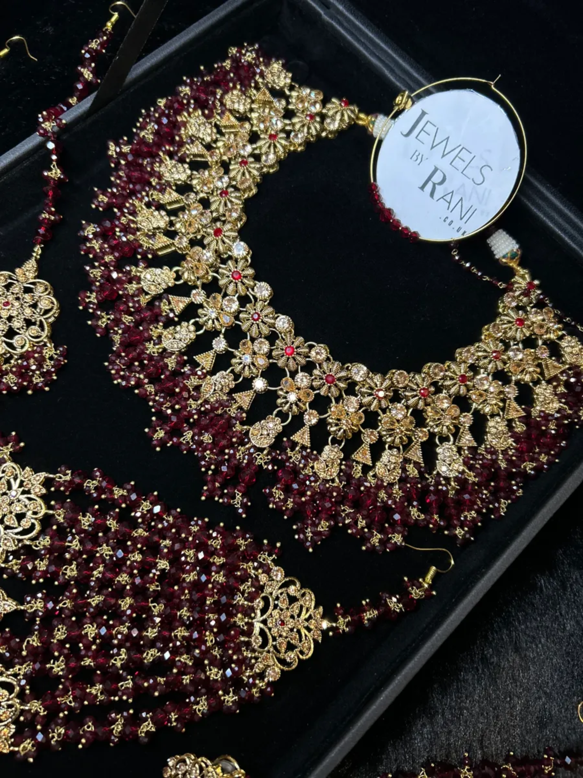 24 crt Gold Plated - Beautiful Maroon Pakistani Bridal Jewellery Set