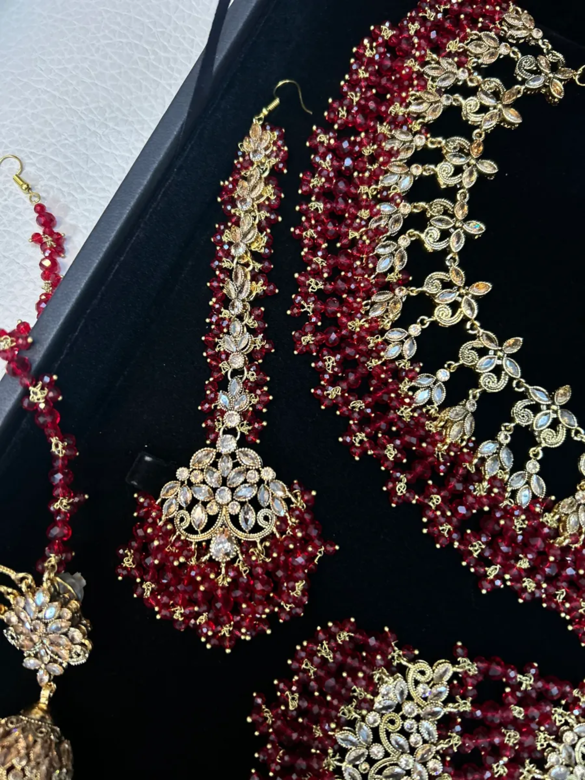 Pakistani Bridal Elegant Deep Red Full Bridal Jewellery Set/ Style 30 - Jewelsbyrani