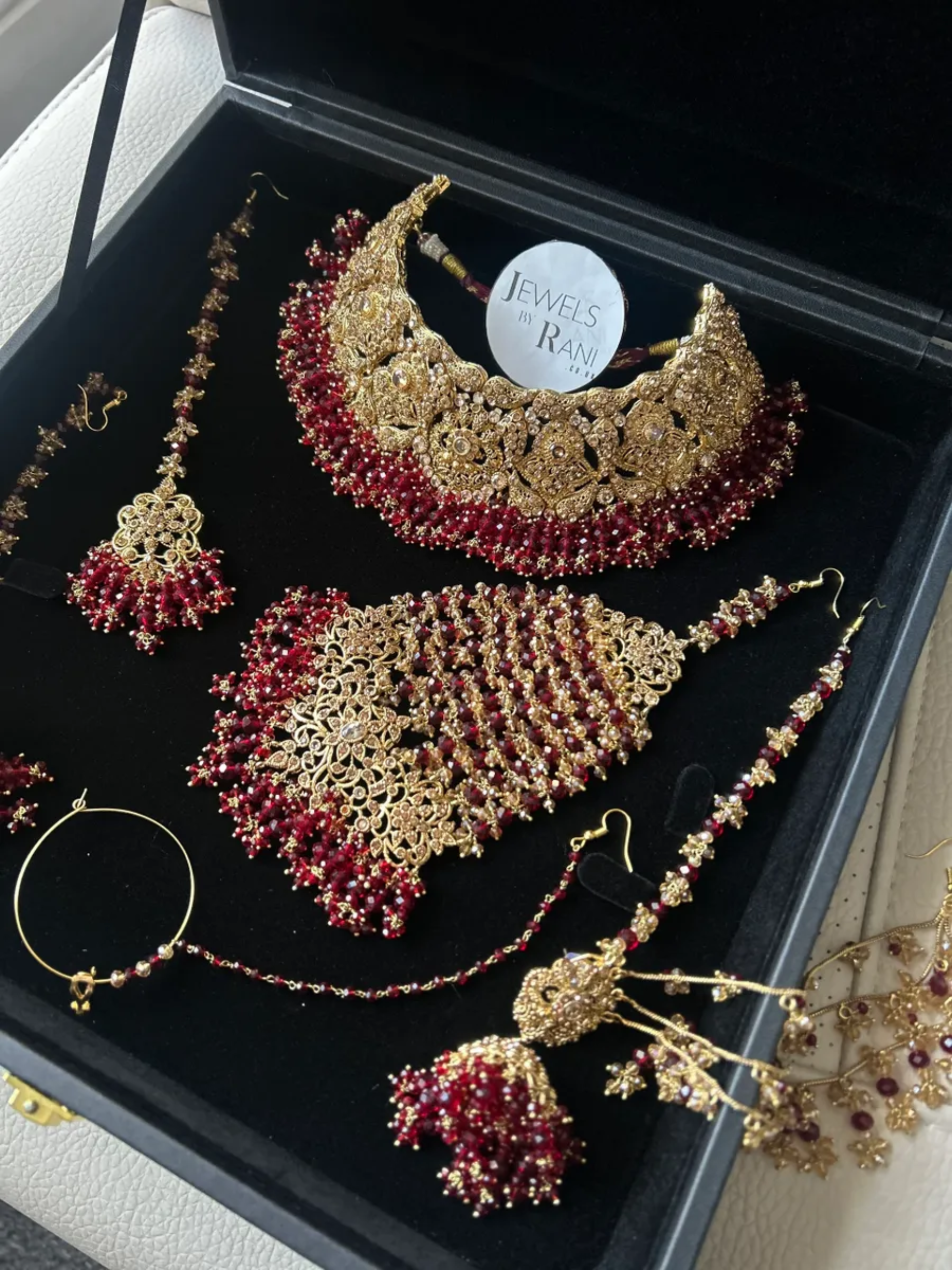 PRE ORDER: 6 Week Making time- Trending Maroon 24 crt Gold Plated Bridal Jewellery Set - Jewelsbyrani