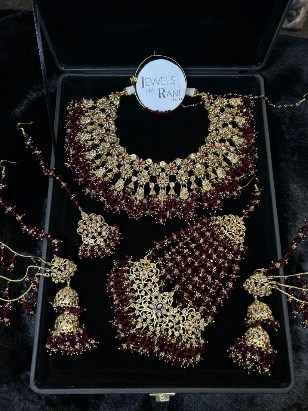 24 crt Gold Plated - Beautiful Maroon Pakistani Bridal Jewellery Set - Jewelsbyrani