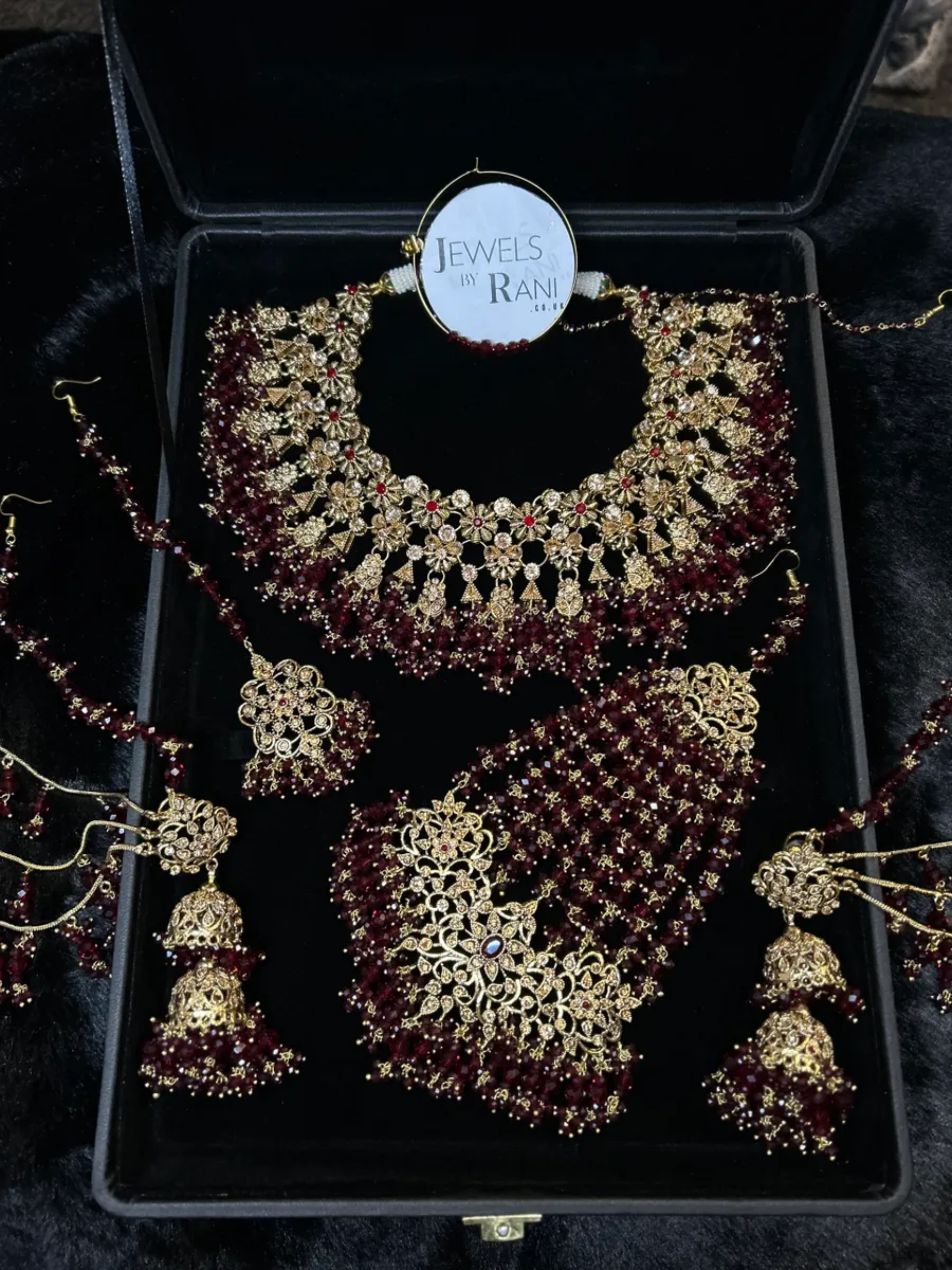 24 crt Gold Plated - Beautiful Maroon Pakistani Bridal Jewellery Set