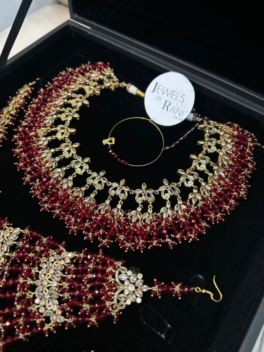 Pakistani Bridal Elegant Deep Red Full Bridal Jewellery Set/ Style 30 - Jewelsbyrani