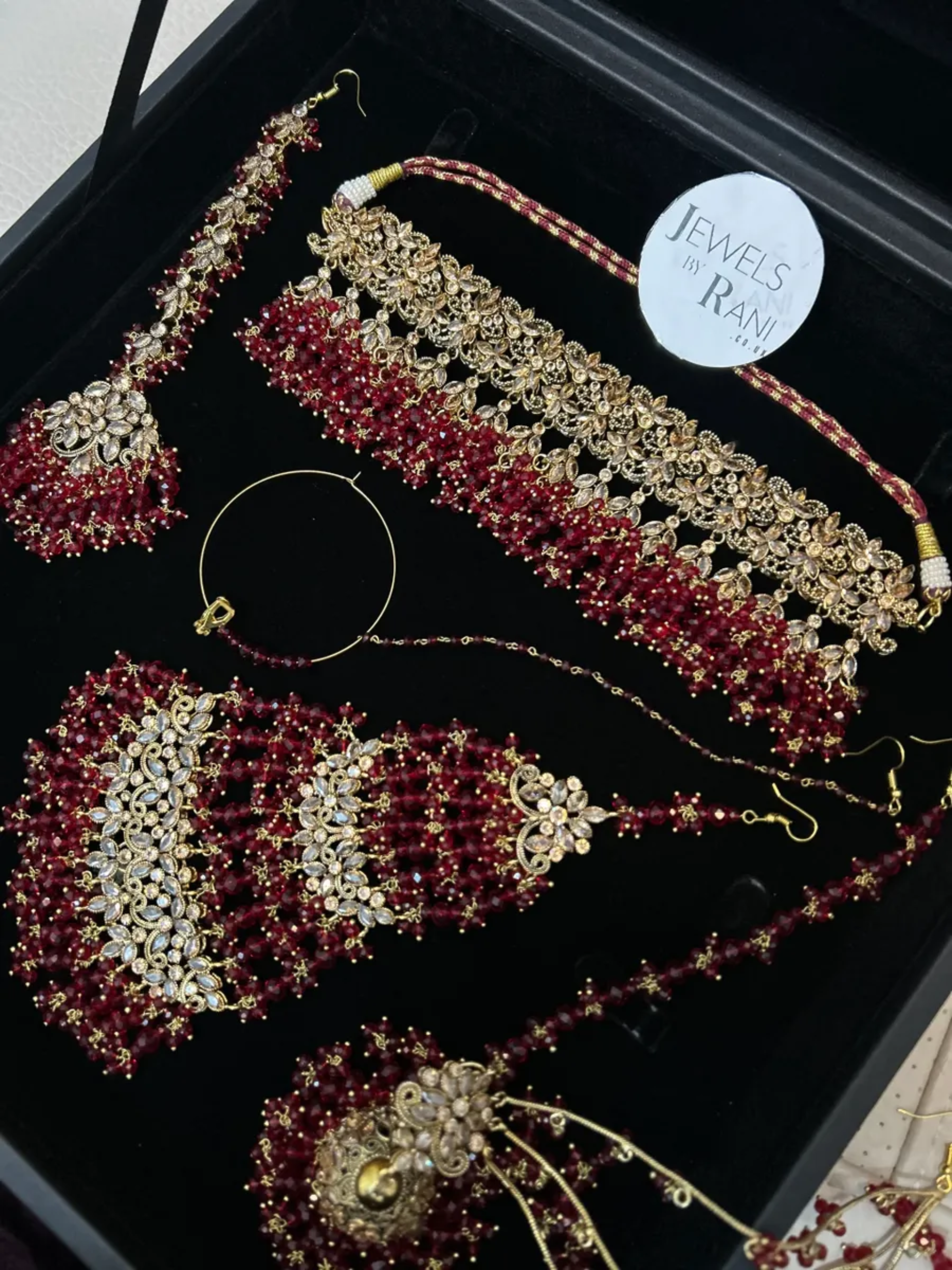 Pakistani Gorgeous Choker Deep Red Full Bridal Jewellery Set/ Style 60 - Jewelsbyrani