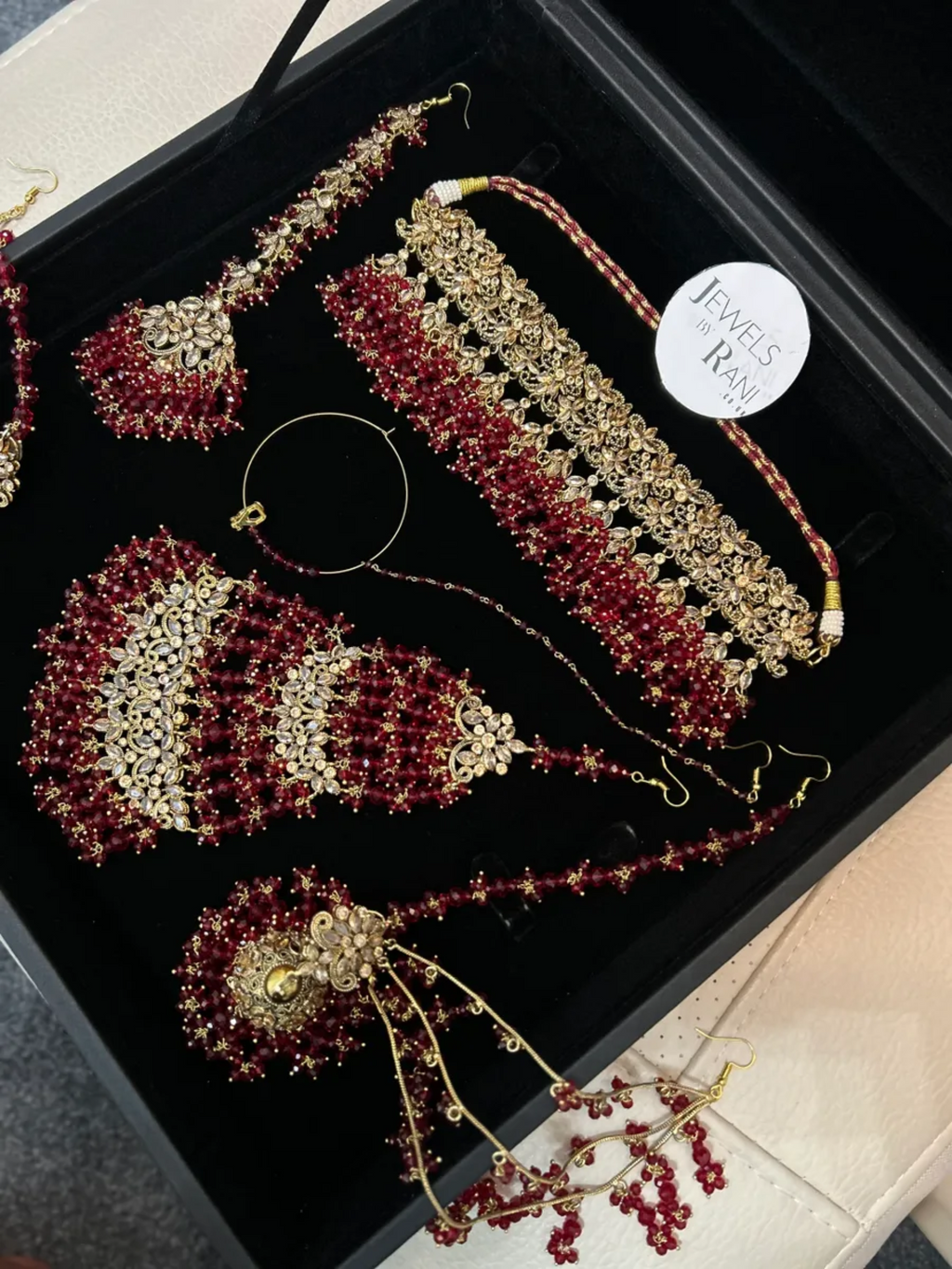 Pakistani Gorgeous Choker Deep Red Full Bridal Jewellery Set/ Style 60 - Jewelsbyrani