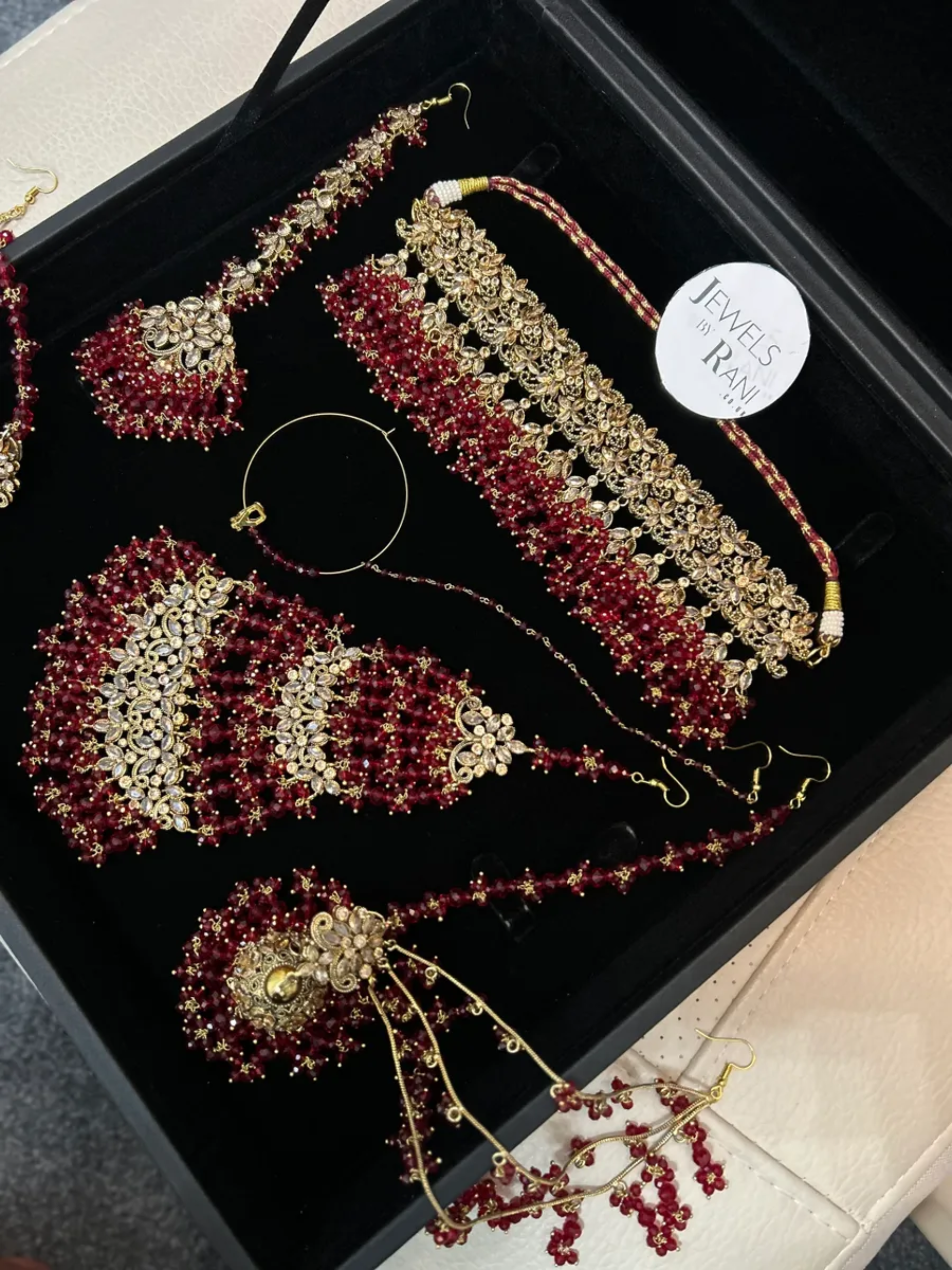 Pakistani Gorgeous Choker Deep Red Full Bridal Jewellery Set/ Style 60 - Jewelsbyrani
