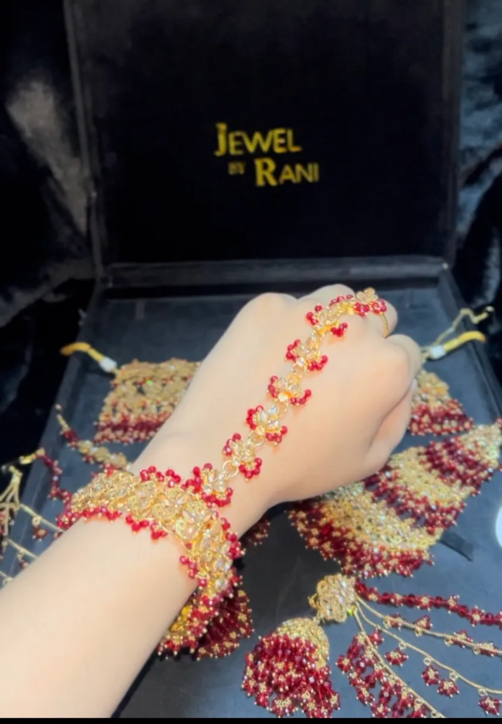 PRE ORDER: 6 Week Making time- Trending Deep Red 24 crt Gold Plated Bridal Jewellery Set | Choker - Jewelsbyrani
