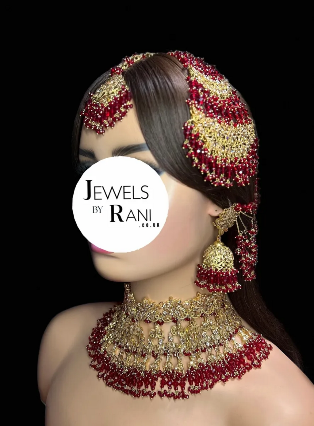 PRE ORDER: 6 Week Making time- Trending Deep Red 24 crt Gold Plated Bridal Jewellery Set | Choker - Jewelsbyrani