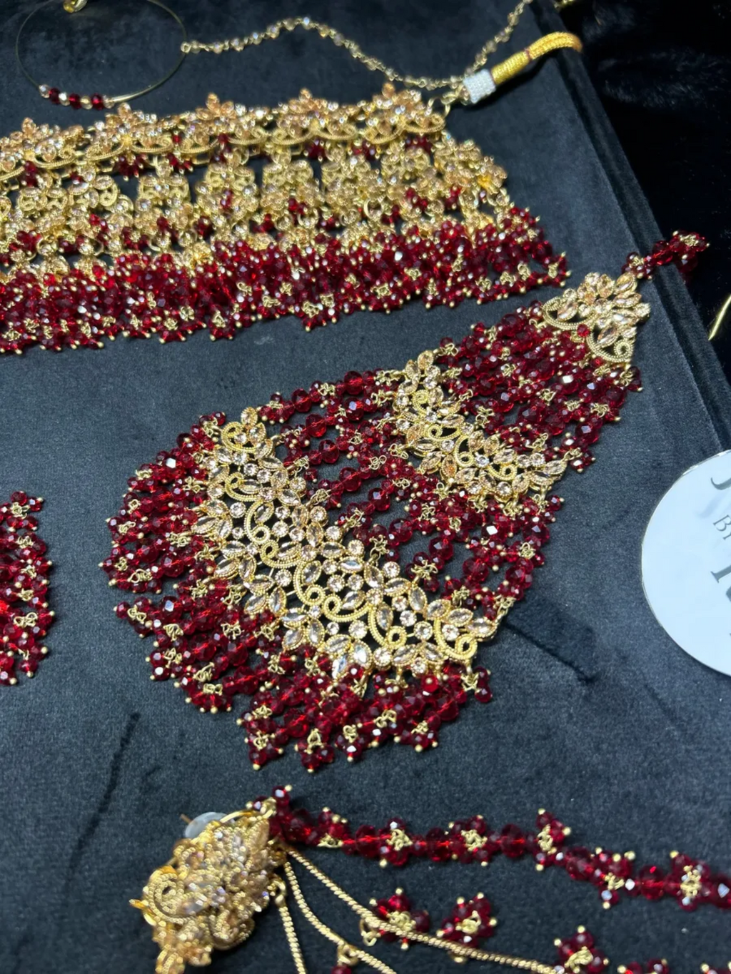 PRE ORDER: 6 Week Making time- Trending Deep Red 24 crt Gold Plated Bridal Jewellery Set | Choker - Jewelsbyrani