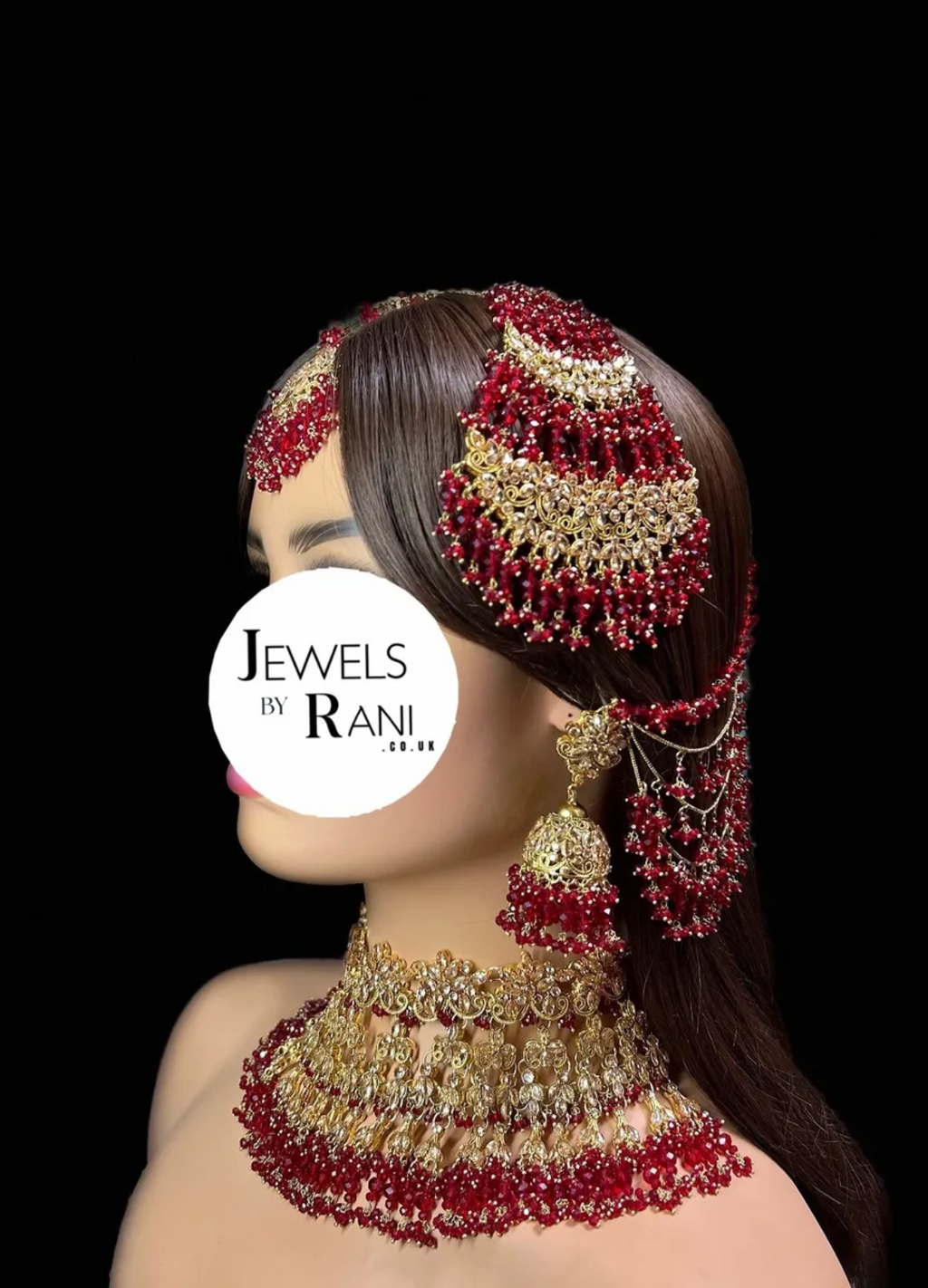 PRE ORDER: 6 Week Making time- Trending Deep Red 24 crt Gold Plated Bridal Jewellery Set | Choker - Jewelsbyrani