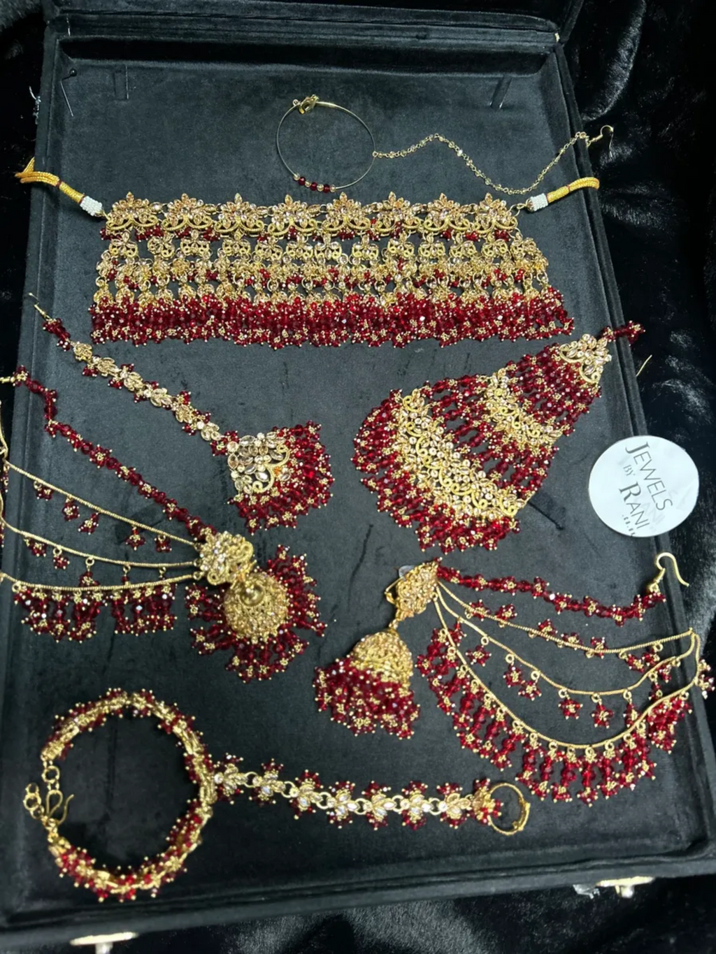 PRE ORDER: 6 Week Making time- Trending Deep Red 24 crt Gold Plated Bridal Jewellery Set | Choker - Jewelsbyrani