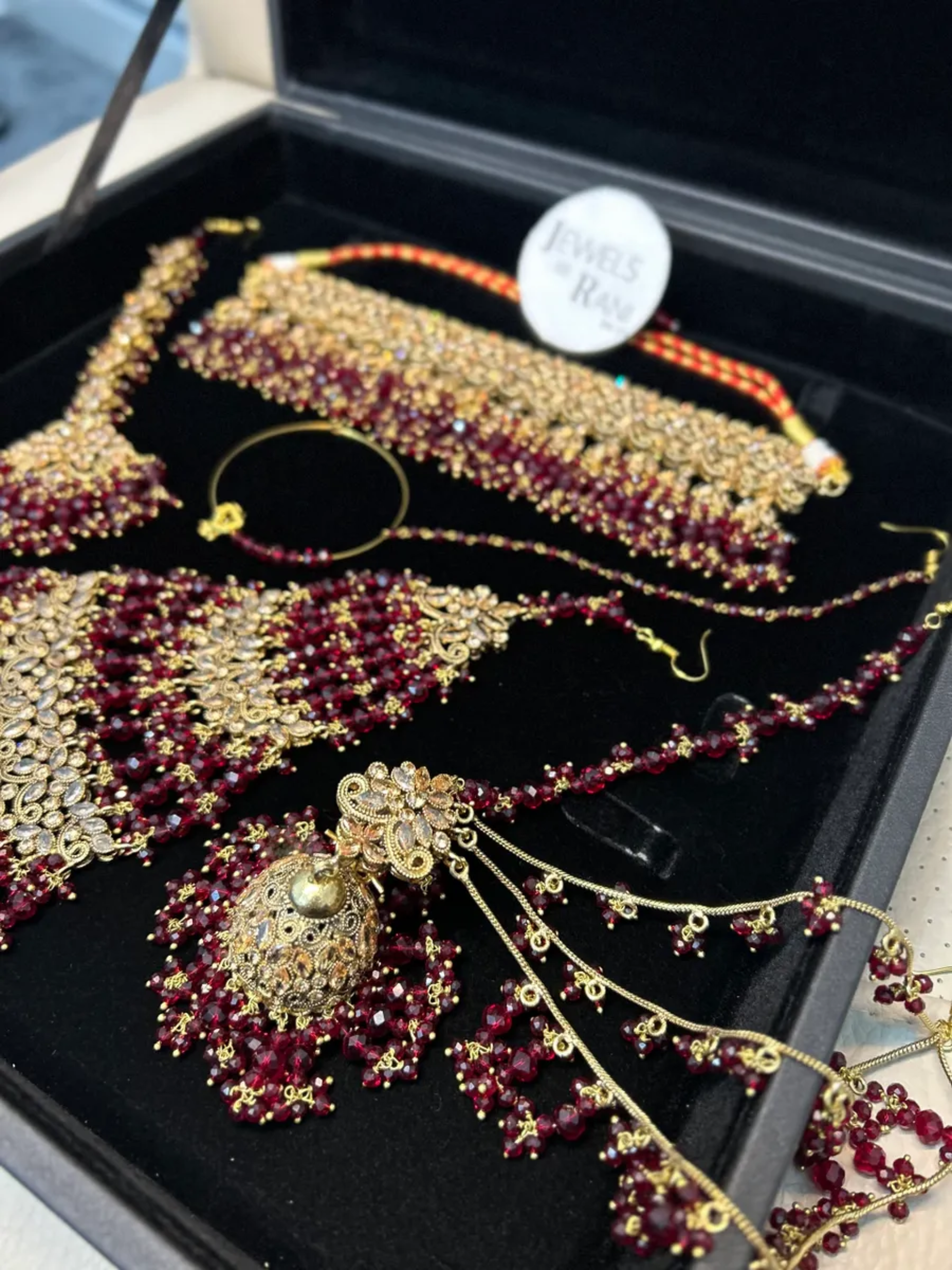 Gorgeous Pakistani Choker Maroon Full Bridal Jewellery Set/ Style 60 - Jewelsbyrani