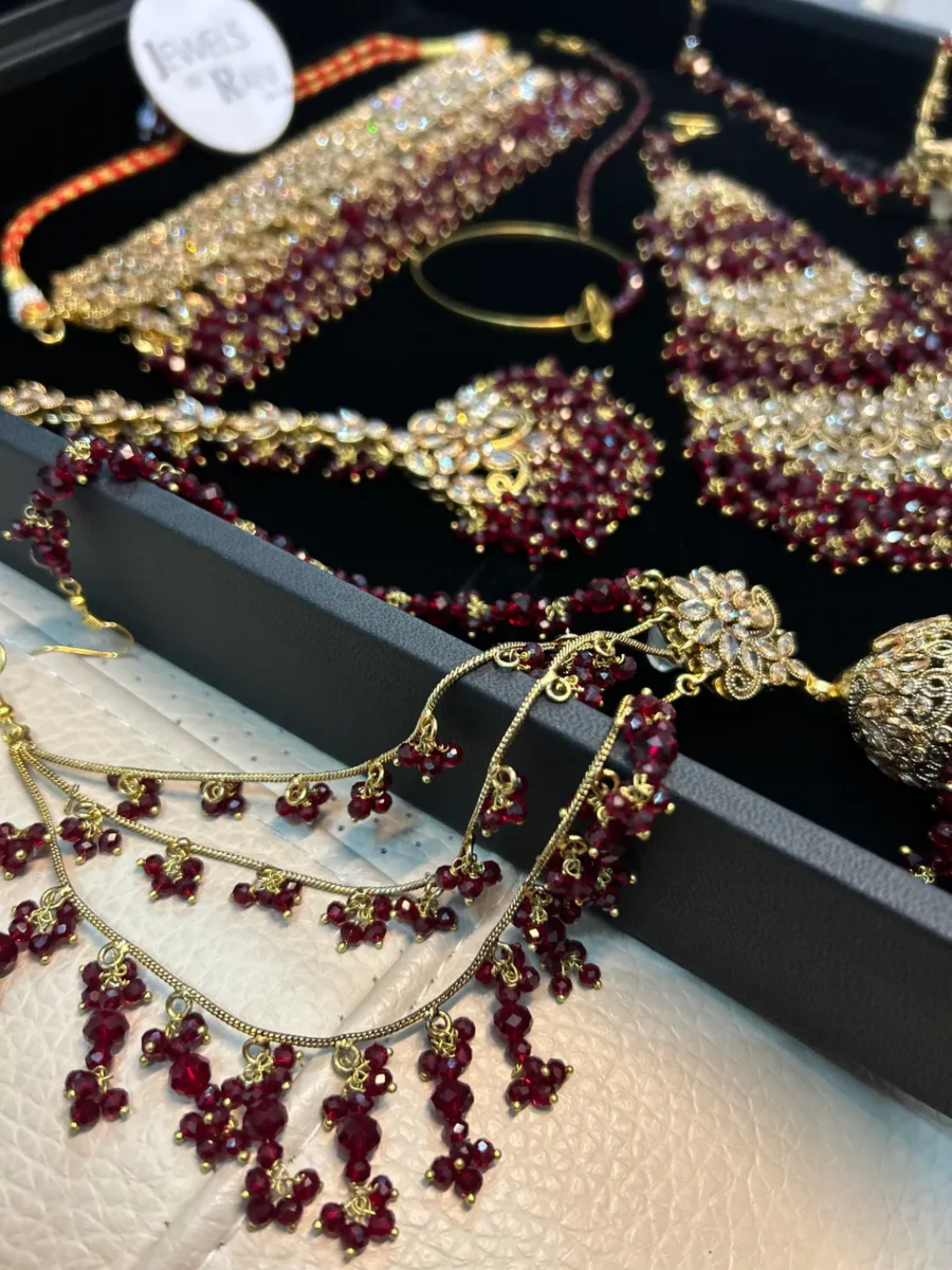 Gorgeous Pakistani Choker Maroon Full Bridal Jewellery Set/ Style 60 - Jewelsbyrani