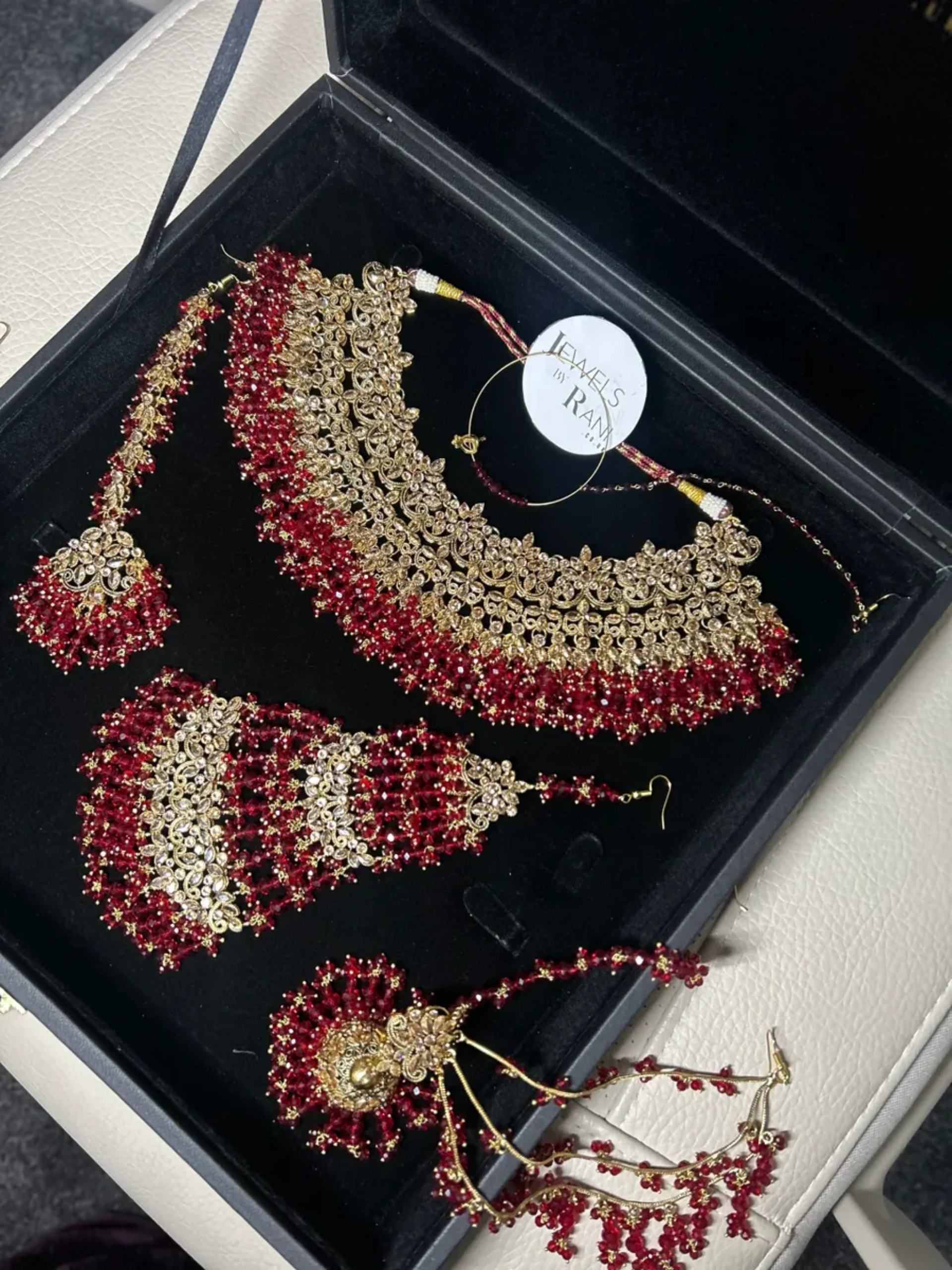 Stunning, Pakistani Trending Deep Red Full Bridal Jewellery Set/ Style 87 - Jewelsbyrani