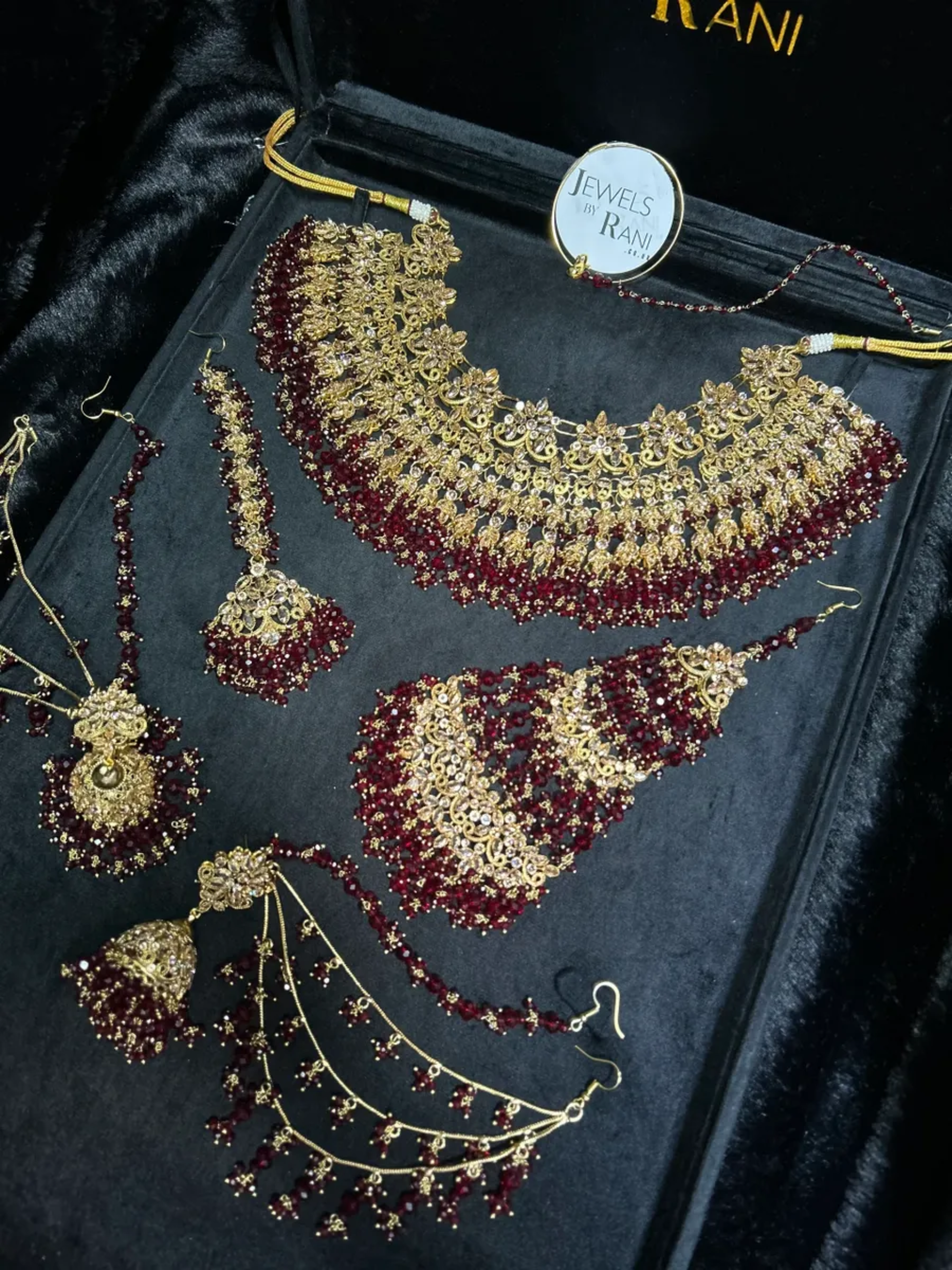 Trending Maroon 24 crt Gold Plated Bridal Jewellery Set - Jewelsbyrani