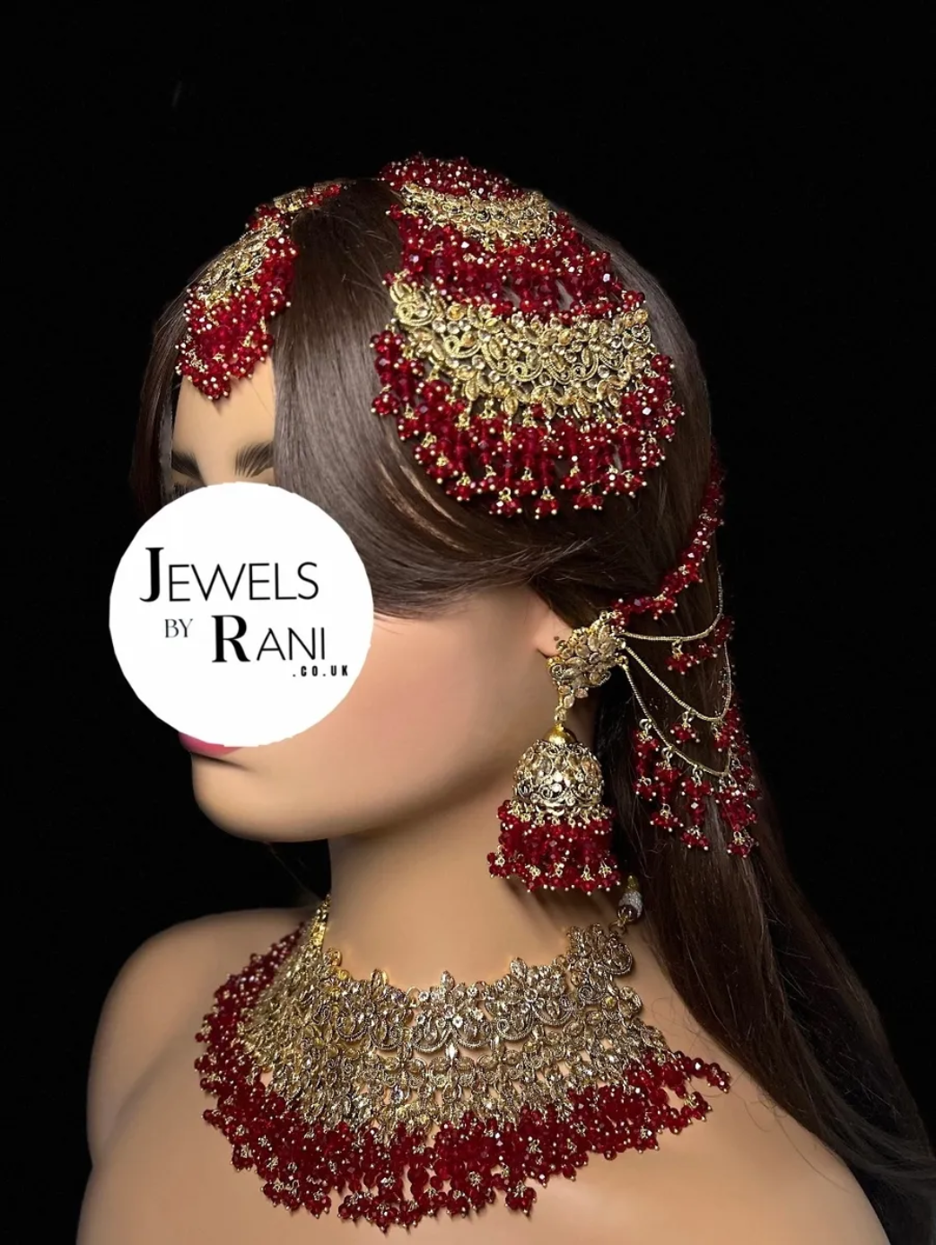 Stunning, Pakistani Trending Deep Red Full Bridal Jewellery Set/ Style 87 - Jewelsbyrani