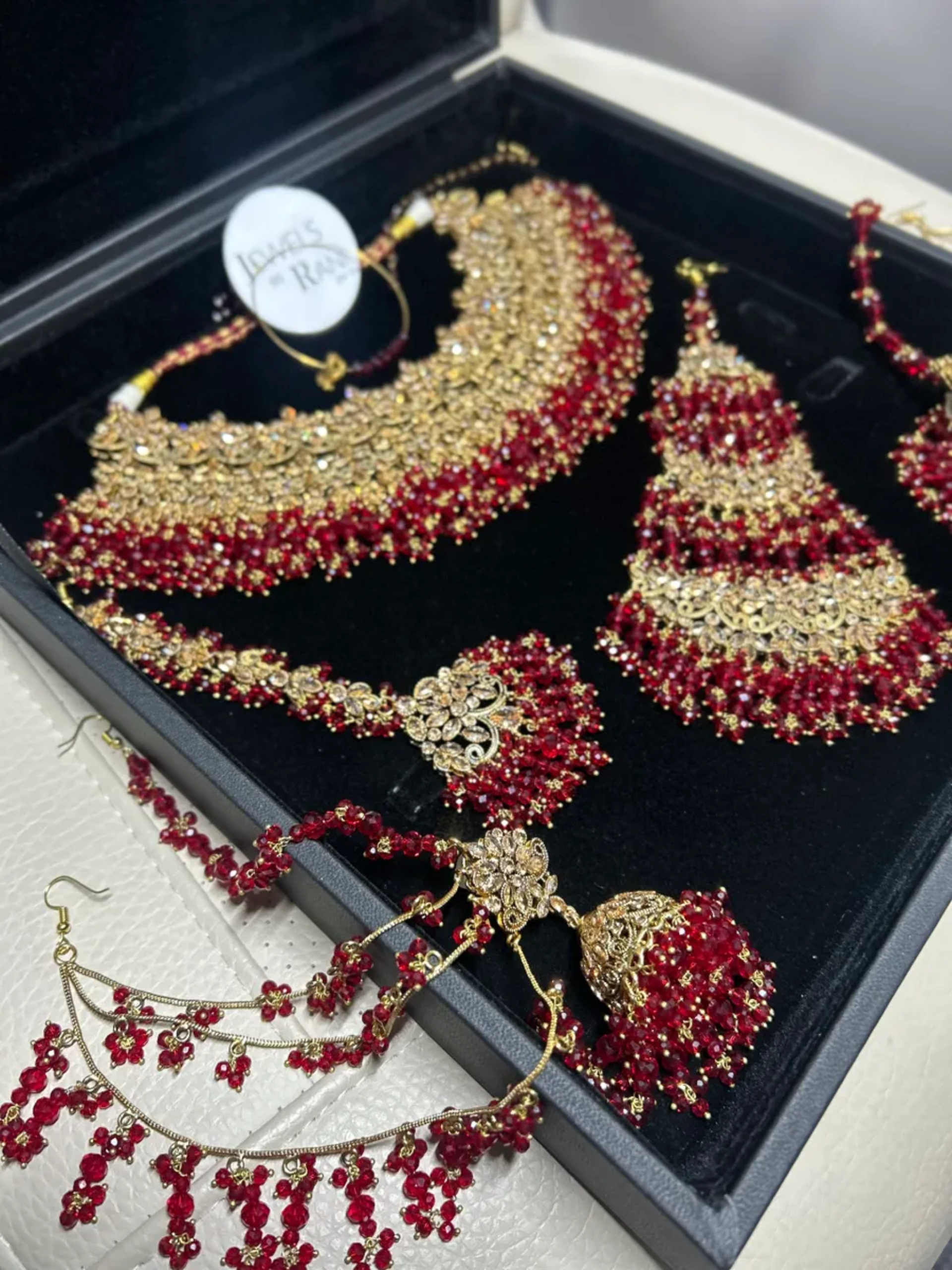 Stunning, Pakistani Trending Deep Red Full Bridal Jewellery Set/ Style 87 - Jewelsbyrani