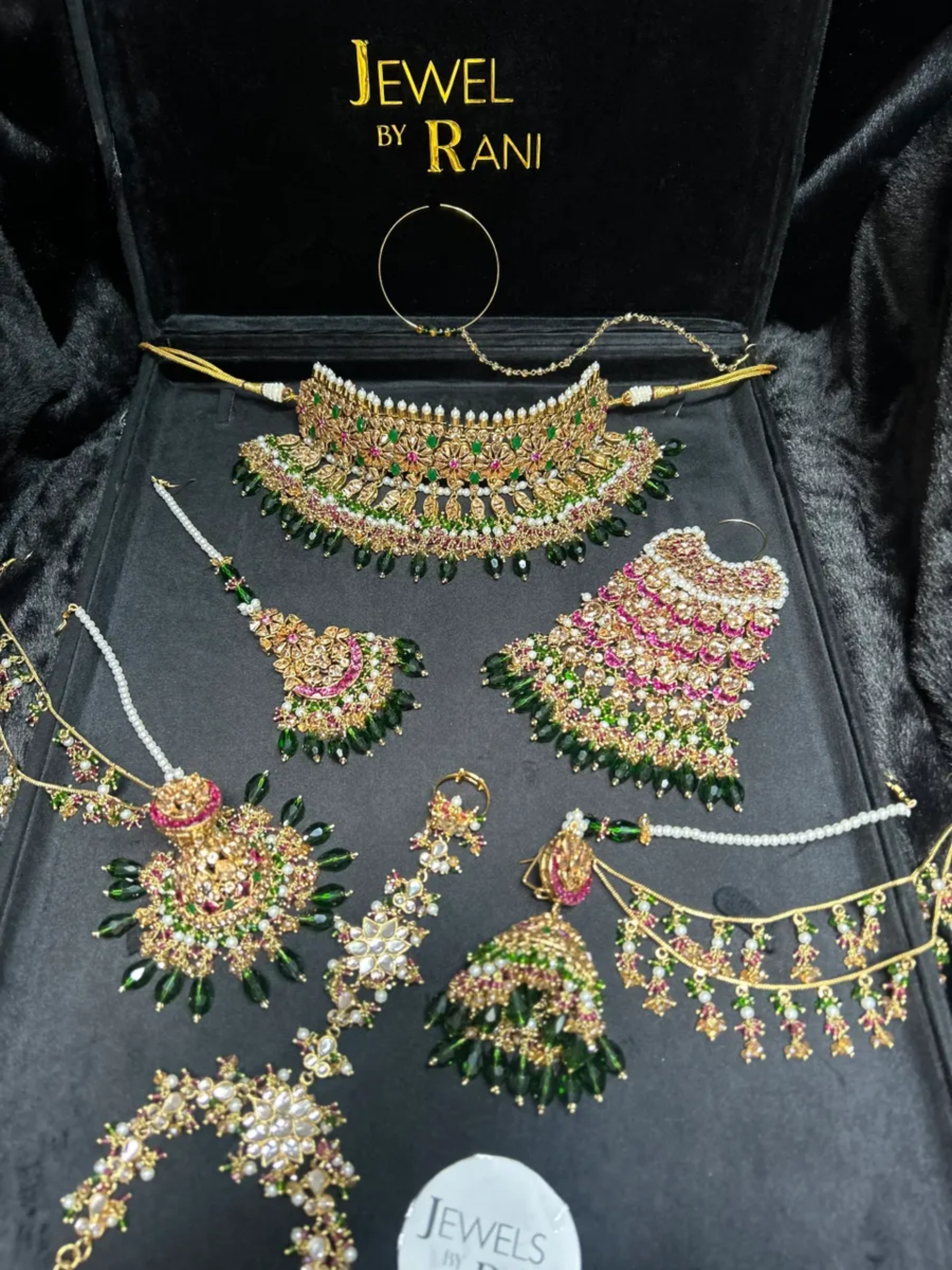 PRE ORDER: 6 Week Making time- Gorgeous Green Mehndi Choker Full Bridal Jewellery Set - no hand piece - Jewelsbyrani