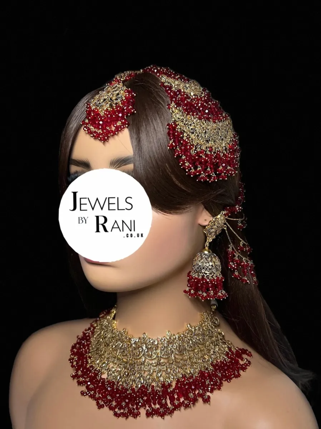 Stunning, Pakistani Trending Deep Red Full Bridal Jewellery Set/ Style 87 - Jewelsbyrani