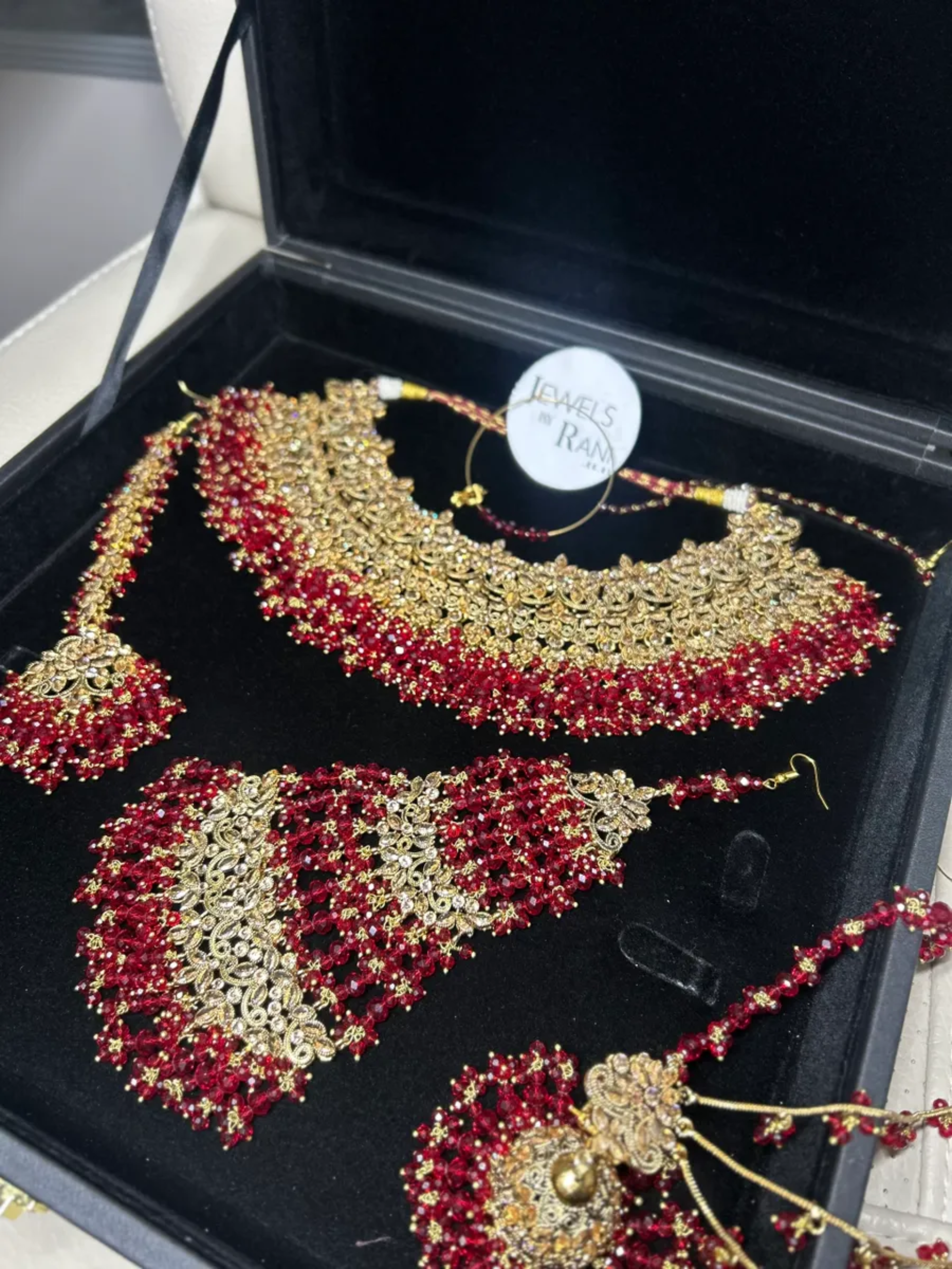 Stunning, Pakistani Trending Deep Red Full Bridal Jewellery Set/ Style 87 - Jewelsbyrani