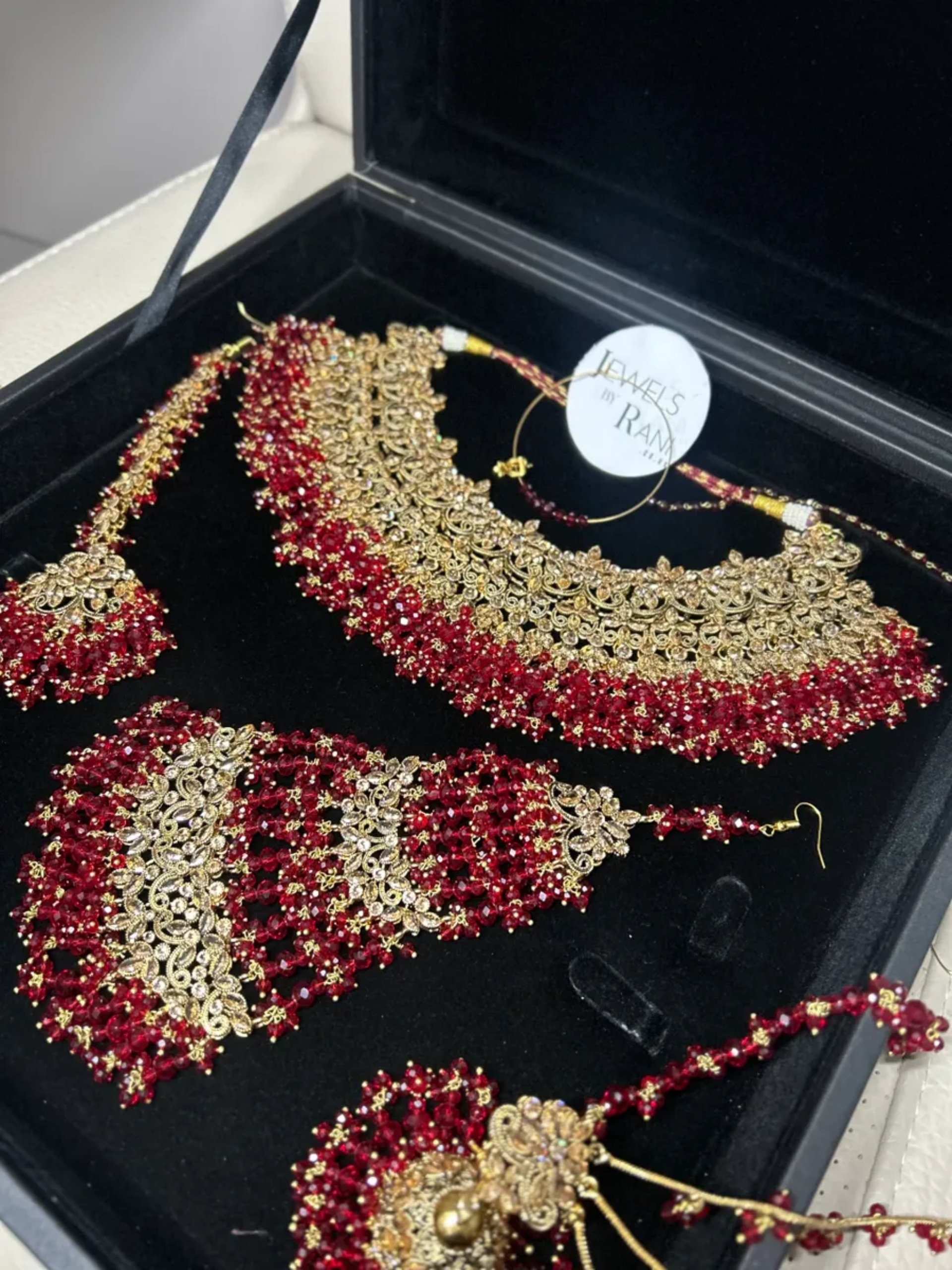Stunning, Pakistani Trending Deep Red Full Bridal Jewellery Set/ Style 87 - Jewelsbyrani