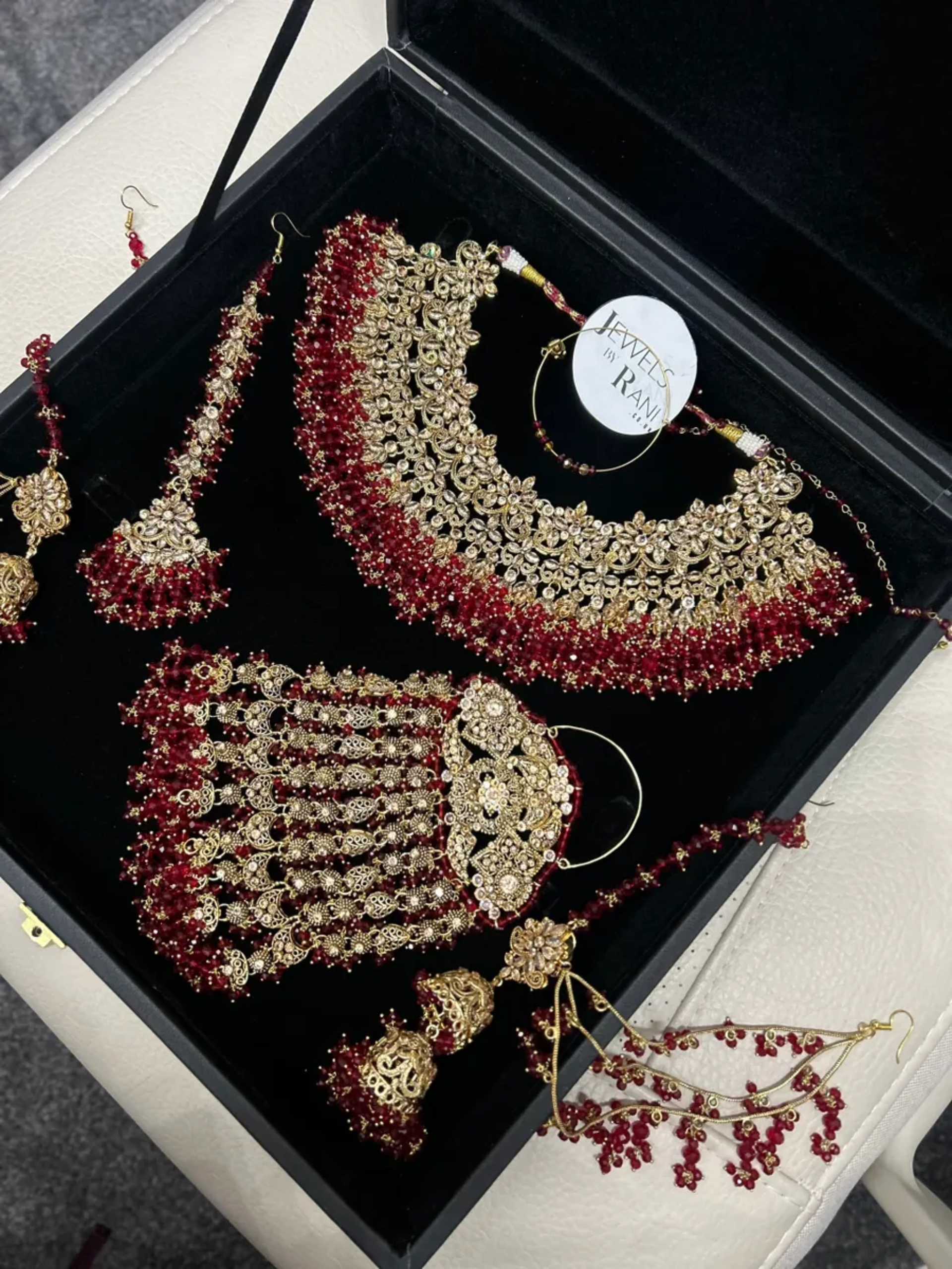 Stunning, Trending Deep Red Full Bridal Jewellery Set/ Style 85 - Jewelsbyrani