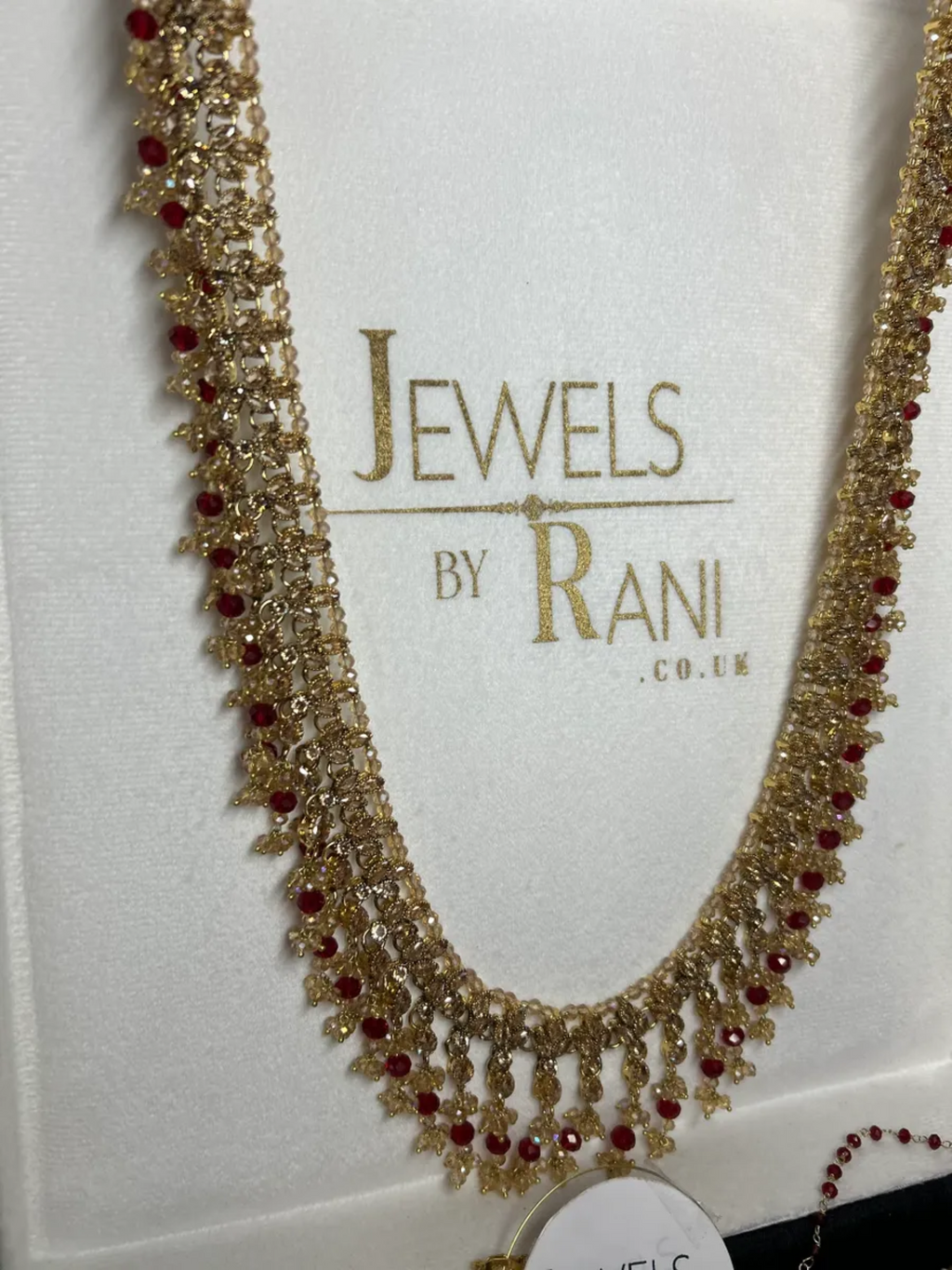 PRE ORDER: 6 Week Making time- Stunning Deep Red & Gold 24 crt Gold Plated Bridal Jewellery Set + Mala - Jewelsbyrani