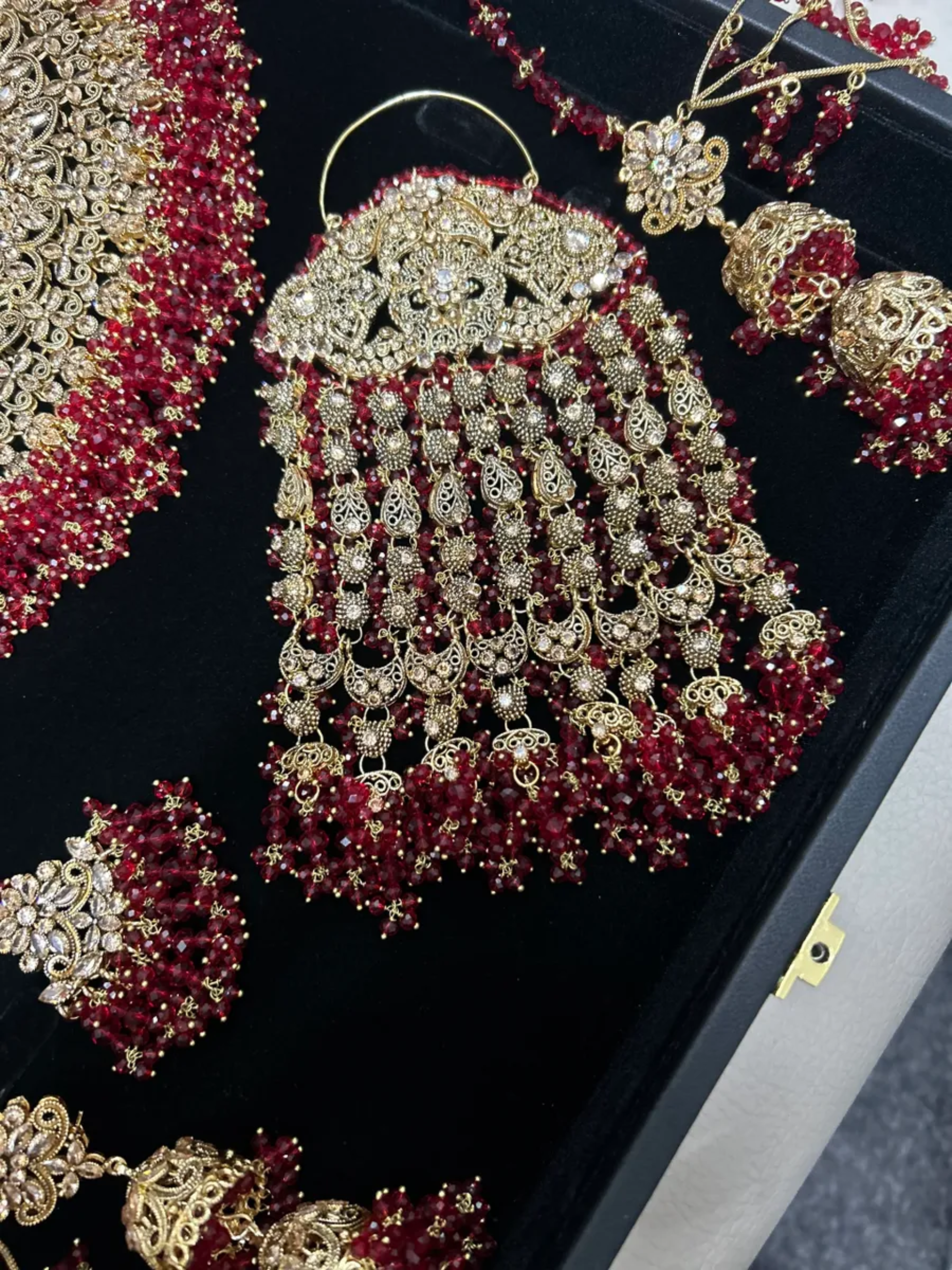 Stunning, Trending Deep Red Full Bridal Jewellery Set/ Style 85 - Jewelsbyrani