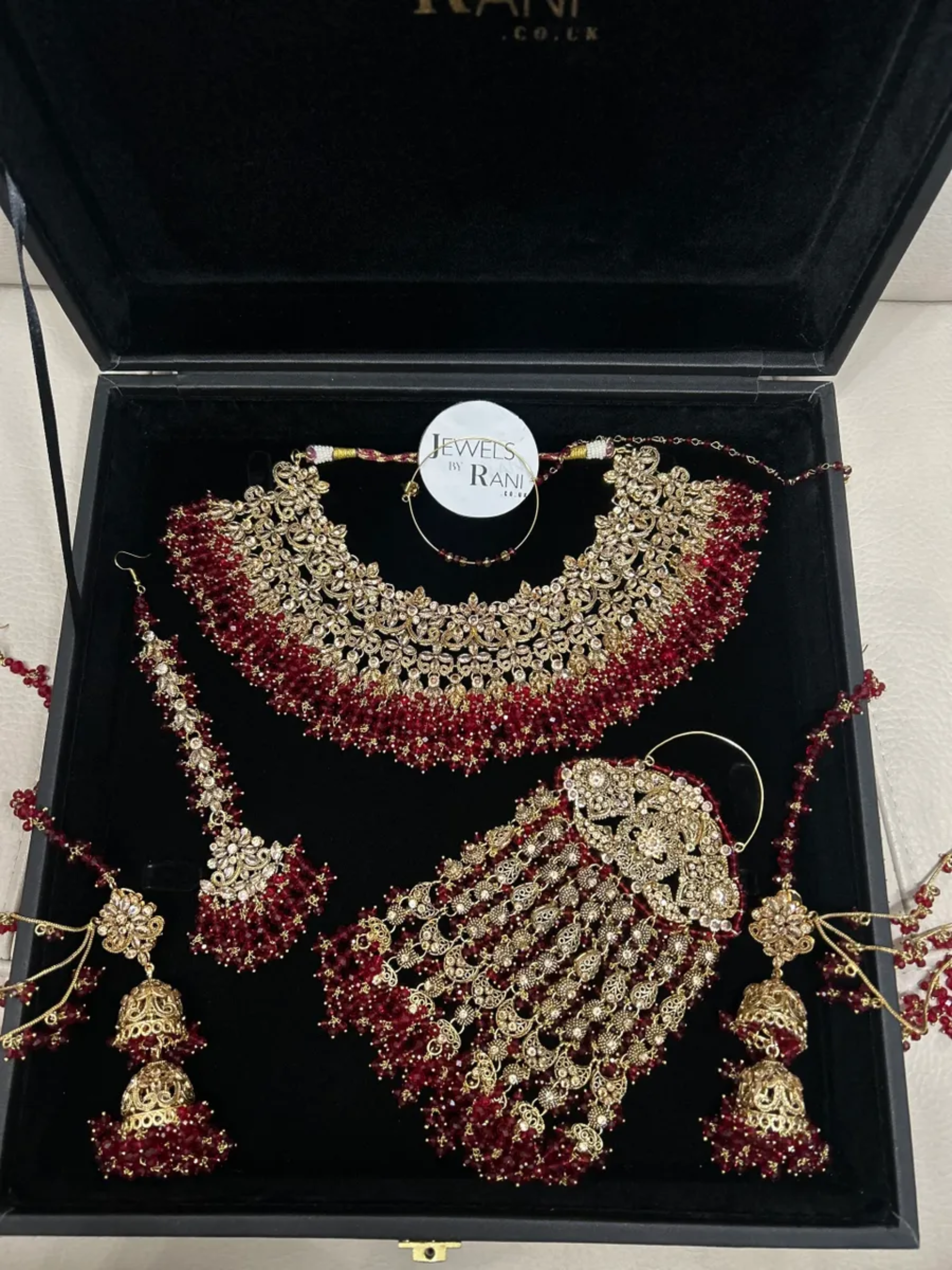 Stunning, Trending Deep Red Full Bridal Jewellery Set/ Style 85 - Jewelsbyrani