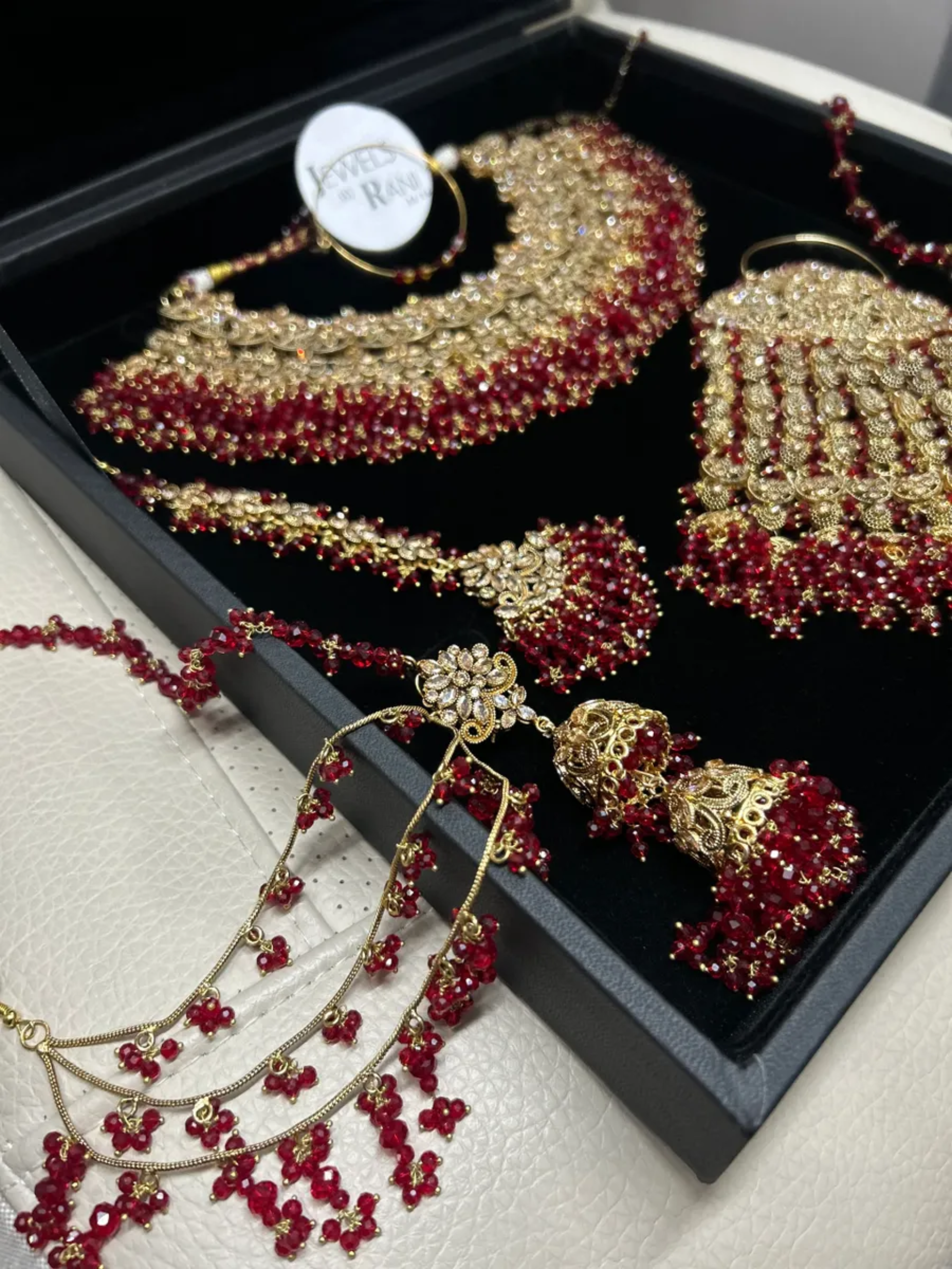 Stunning, Trending Deep Red Full Bridal Jewellery Set/ Style 85 - Jewelsbyrani