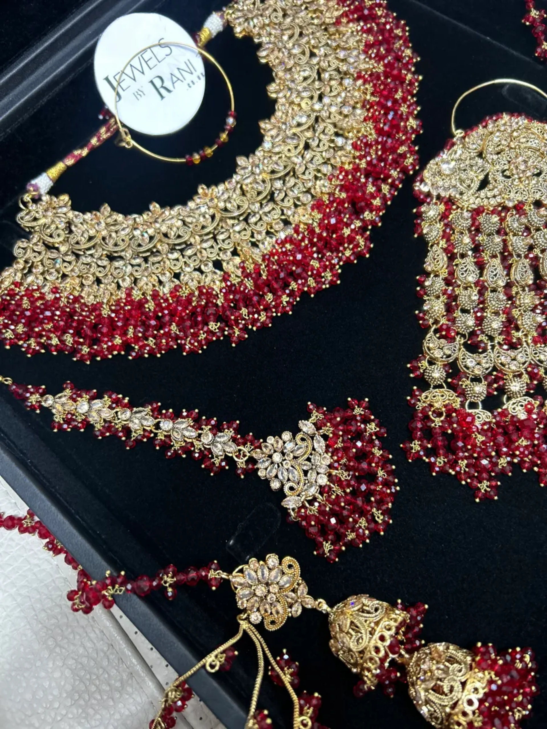 Stunning, Trending Deep Red Full Bridal Jewellery Set/ Style 85 - Jewelsbyrani