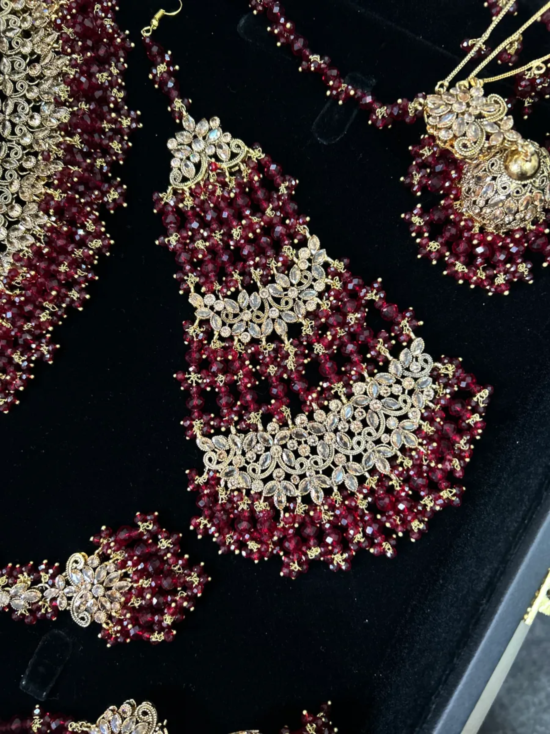 Stunning Pakistani Trending Maroon Full Bridal Jewellery Set/ Style 75 - Jewelsbyrani