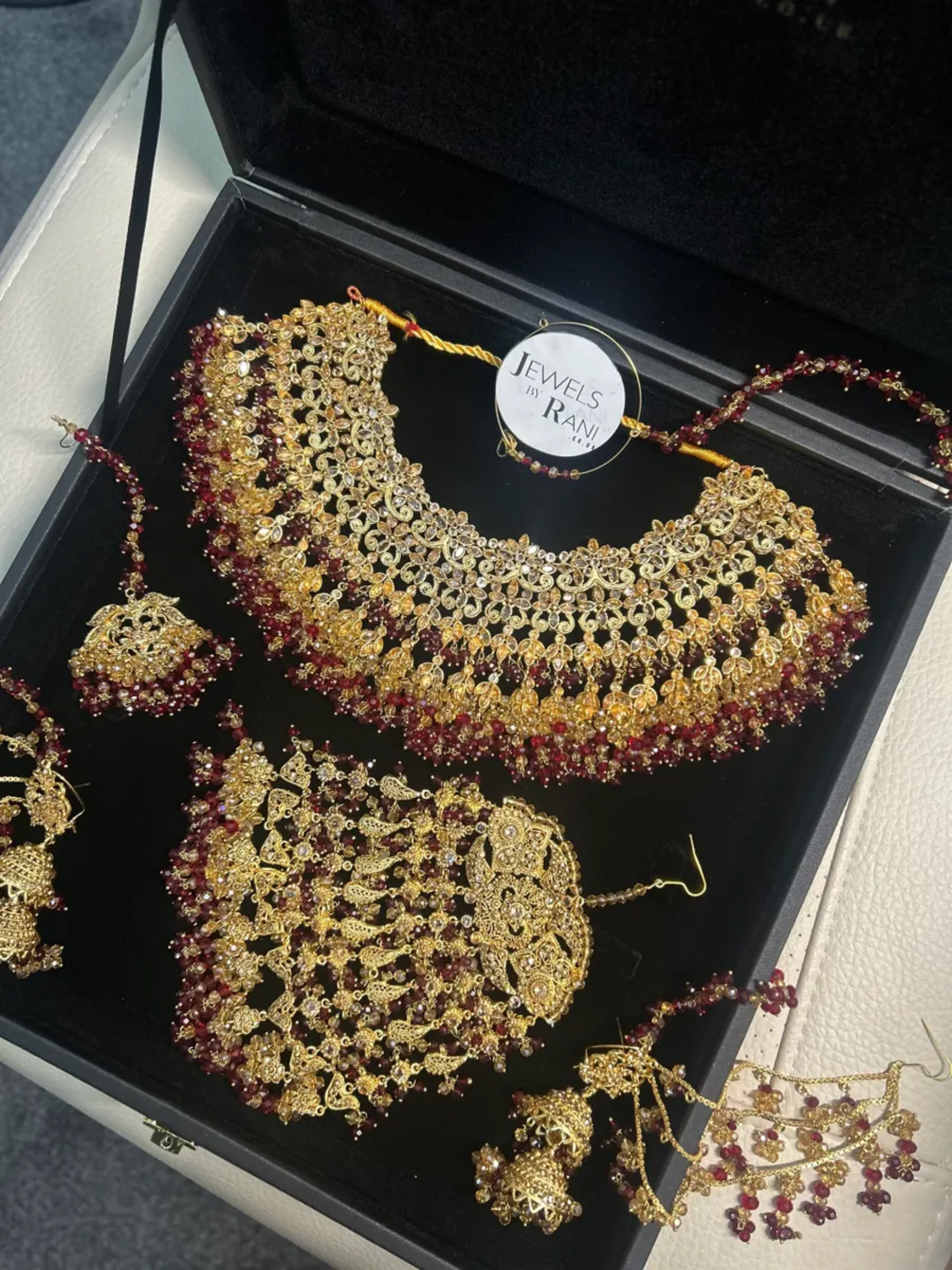 Stunning, Maroon & Gold Pakistani Full Bridal Necklace Set