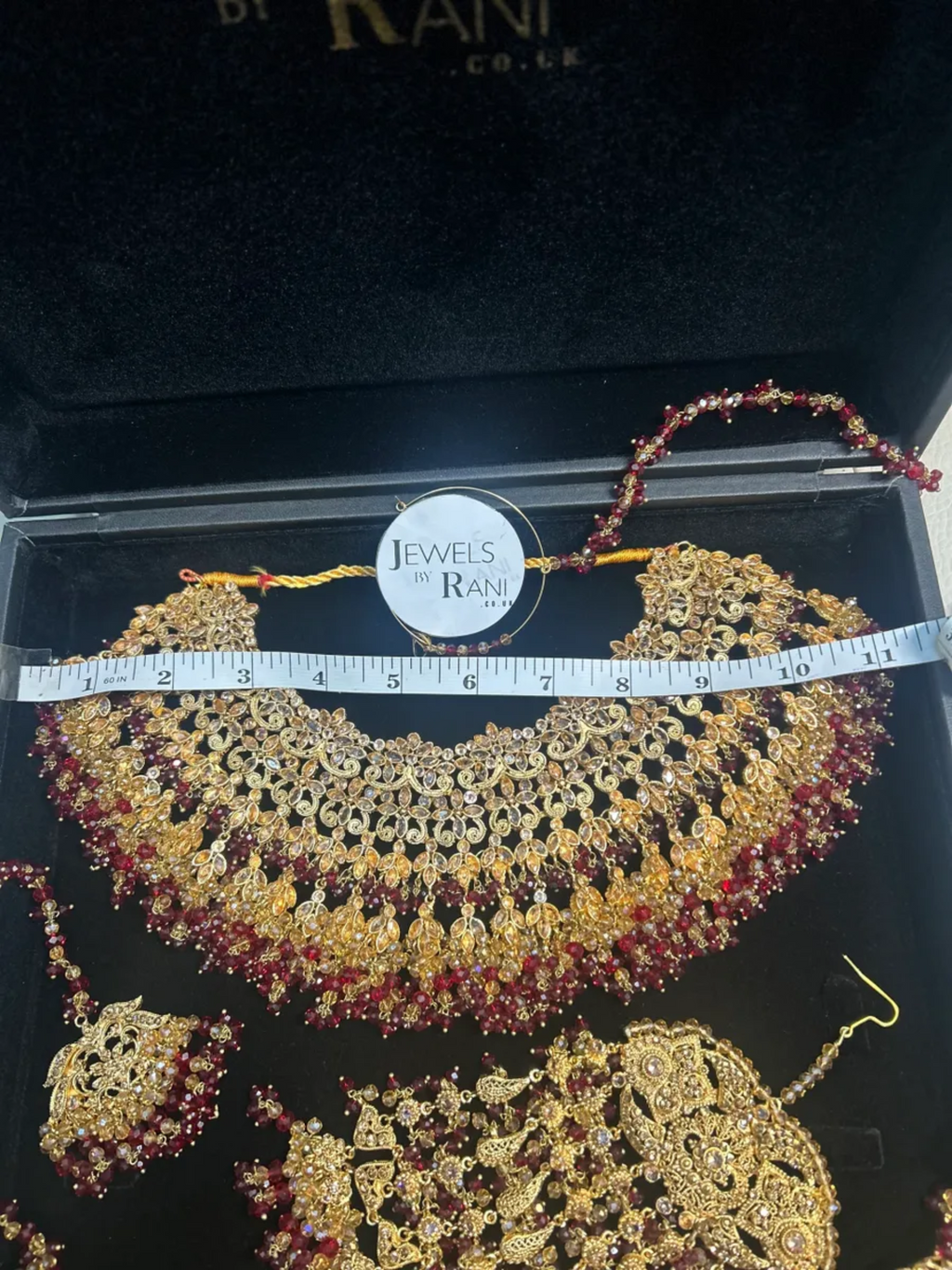 Stunning, Maroon & Gold Pakistani Full Bridal Necklace Set - Jewelsbyrani