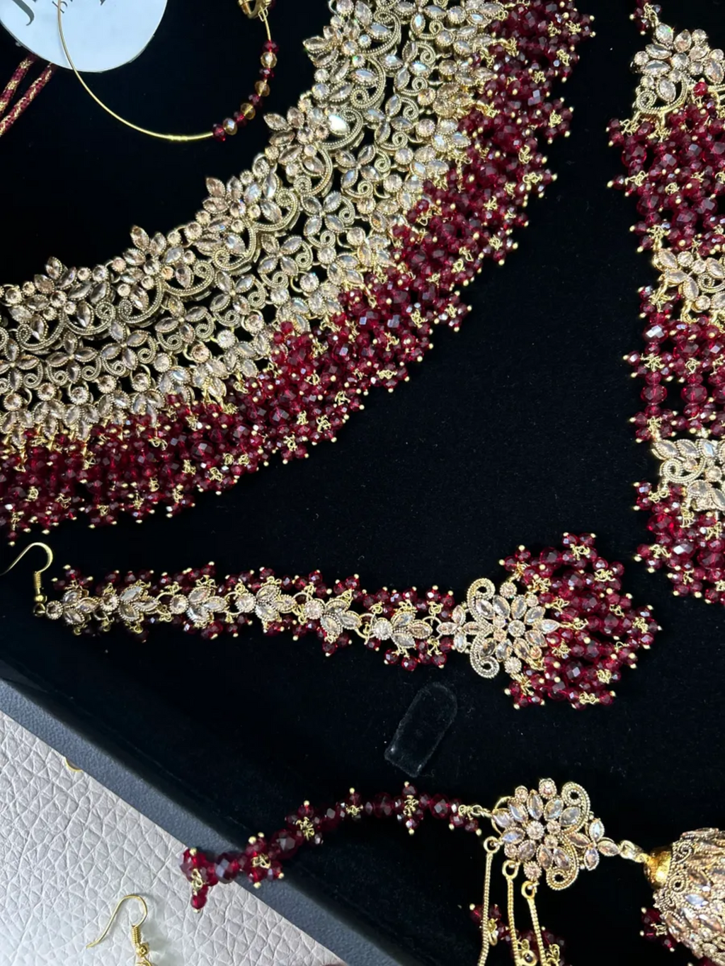 Stunning Pakistani Trending Maroon Full Bridal Jewellery Set/ Style 75 - Jewelsbyrani