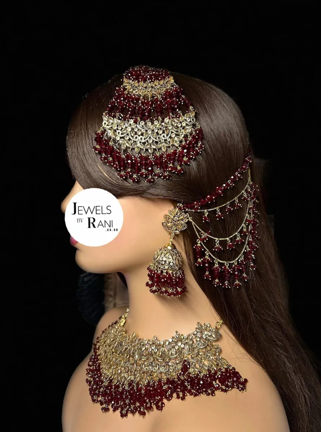 Stunning Pakistani Trending Maroon Full Bridal Jewellery Set/ Style 75 - Jewelsbyrani