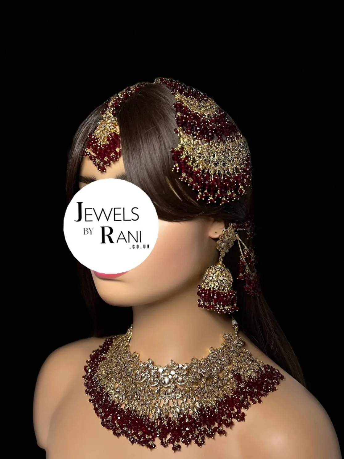 Stunning Pakistani Trending Maroon Full Bridal Jewellery Set/ Style 75 - Jewelsbyrani
