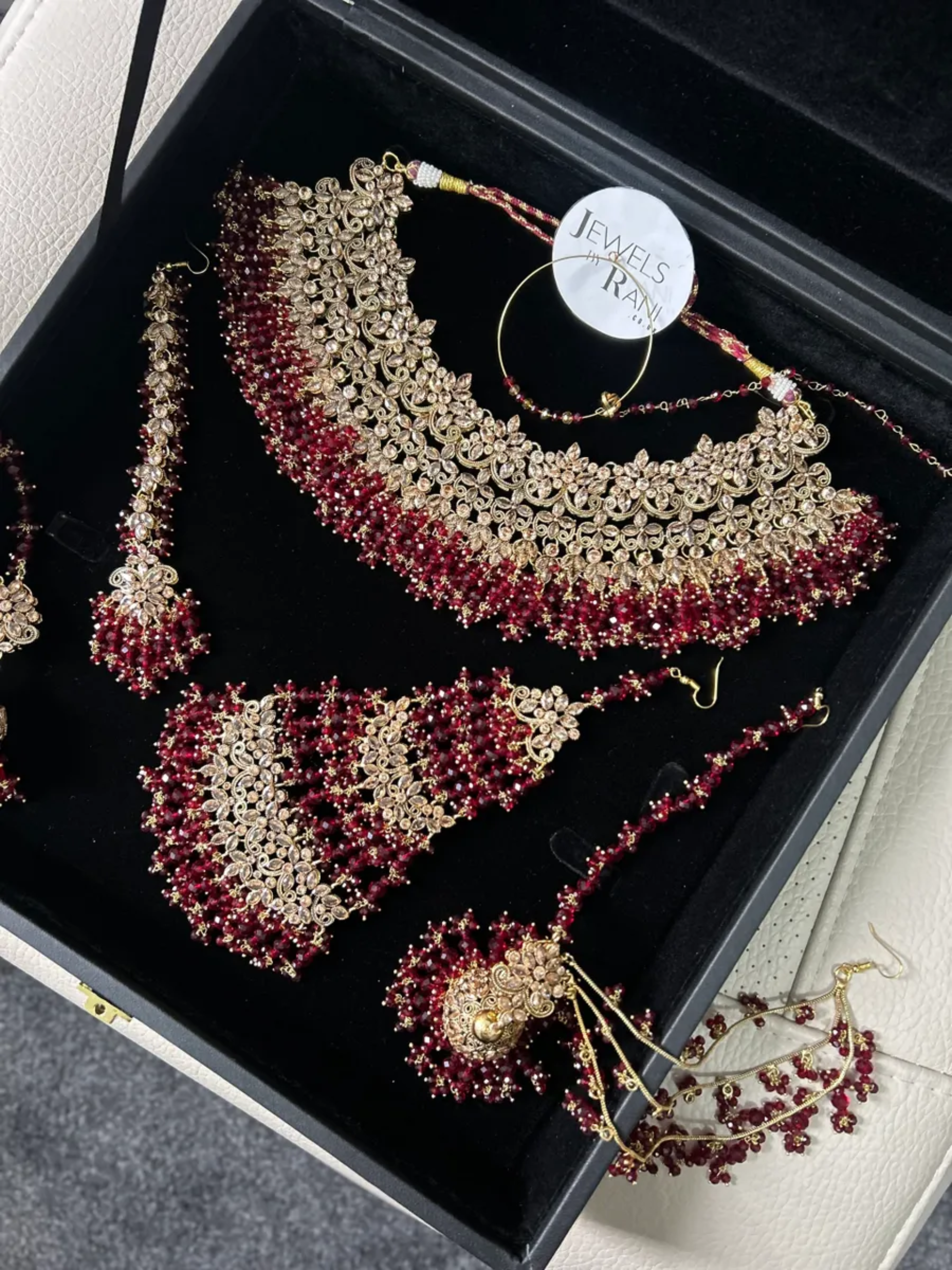 Stunning Pakistani Trending Maroon Full Bridal Jewellery Set/ Style 75 - Jewelsbyrani