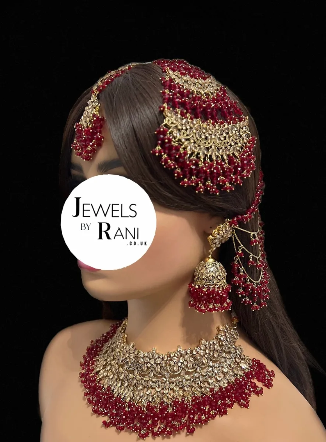 Stunning, Trending Pakistani Deep Red Full Bridal Jewellery Set/ Style 75 - Jewelsbyrani