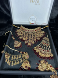 PRE ORDER: 6 Week Making time- Trending Dangled Crystal Maroon 24 crt Gold Plated Bridal Jewellery Set - Jewelsbyrani